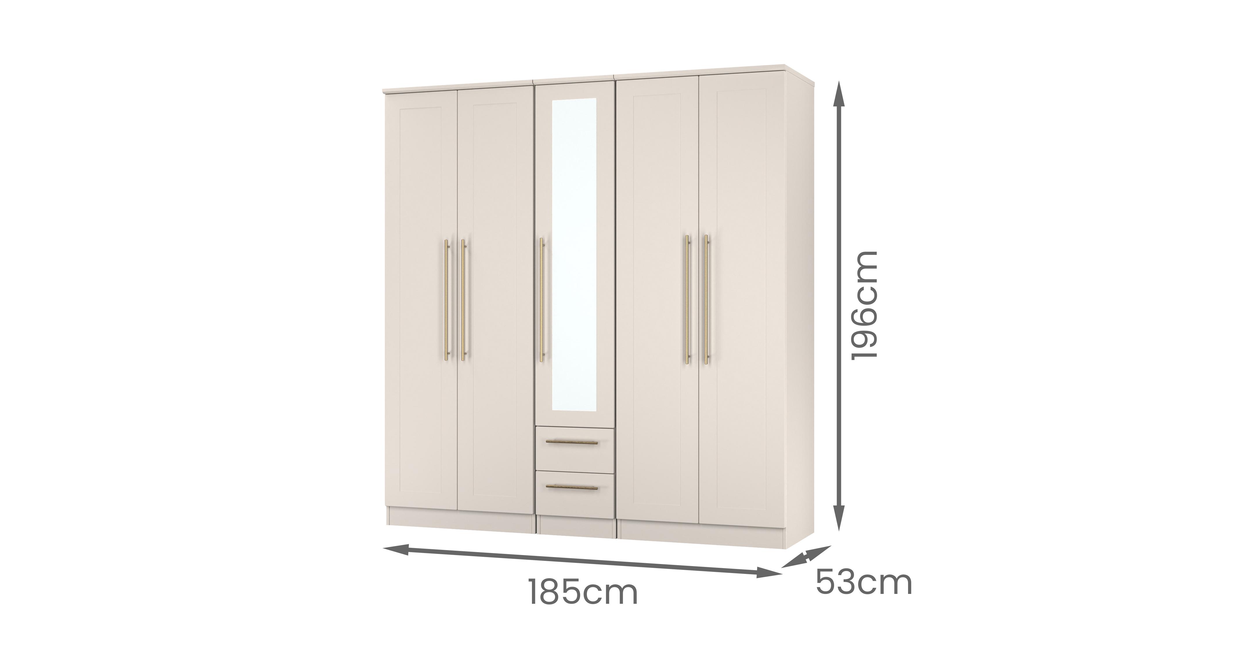 Iona Tall 5 Door 2 Drawer 1 Mirror Wardrobe in Iona Kashmir