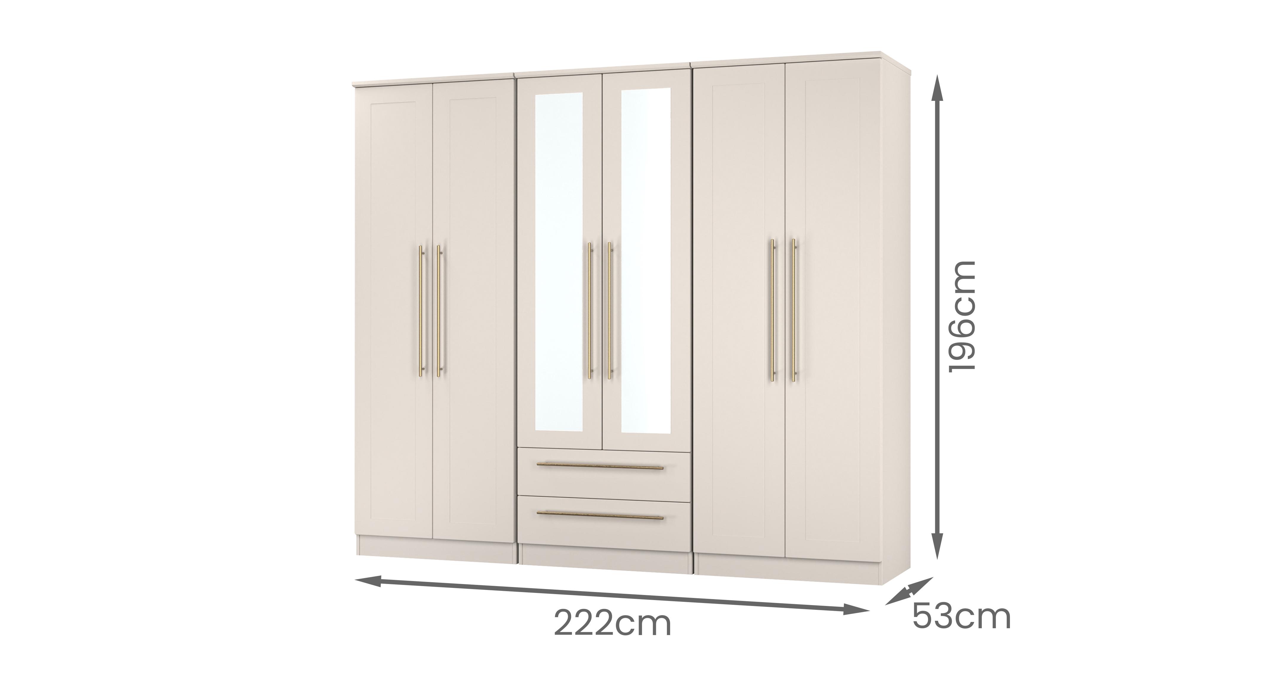 Iona Tall 6 Door 2 Drawer 2 Mirror Wardrobe in Iona Kashmir