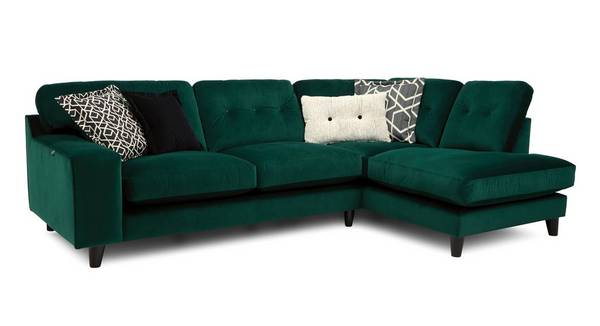 Java Left Hand Facing 3 Seat Open End, Green Velvet Corner Sofa Bed