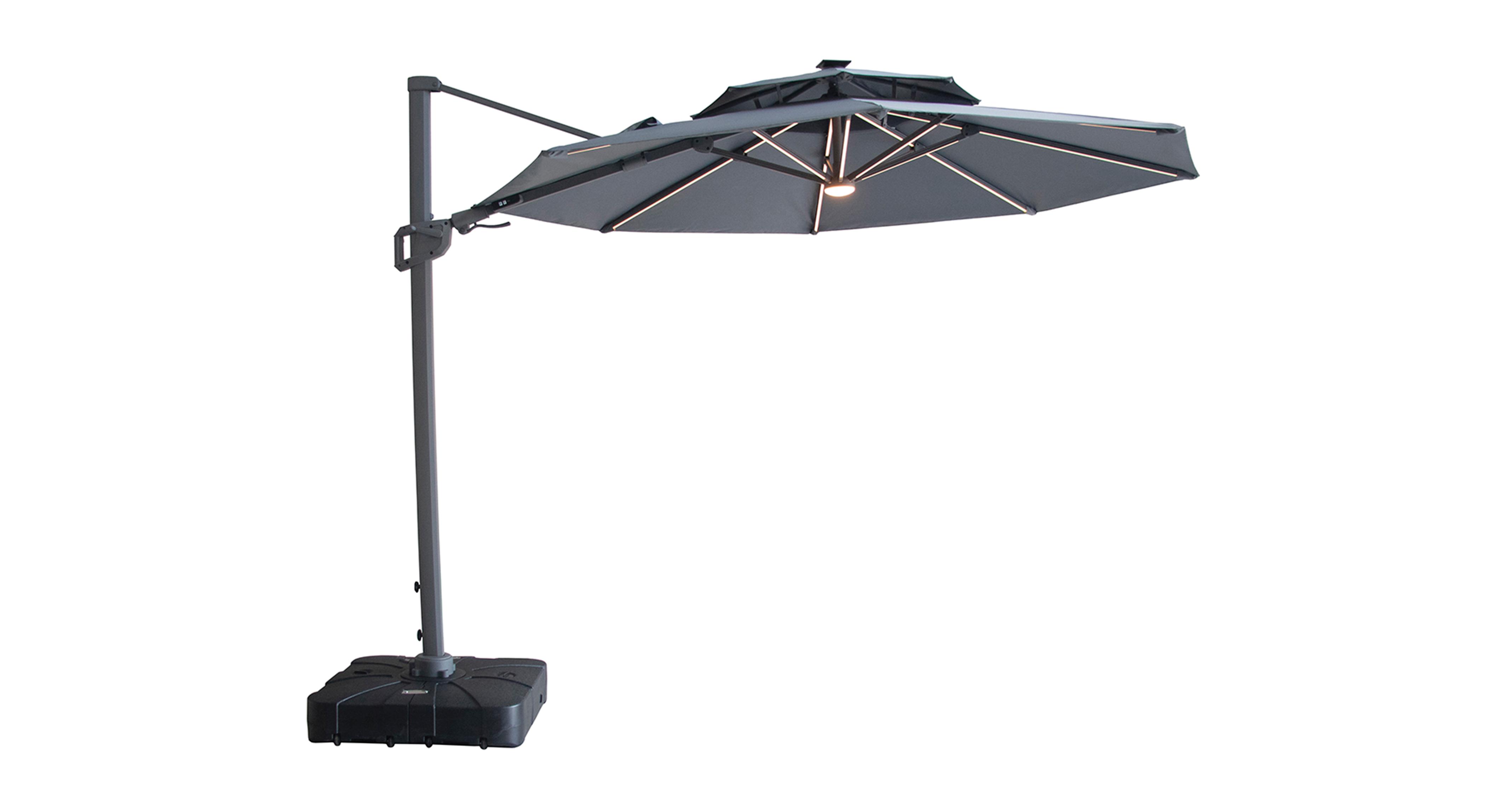 Kavala Round LED 3m Rotating Cantilever Parasol in Kavala Charcoal Grey