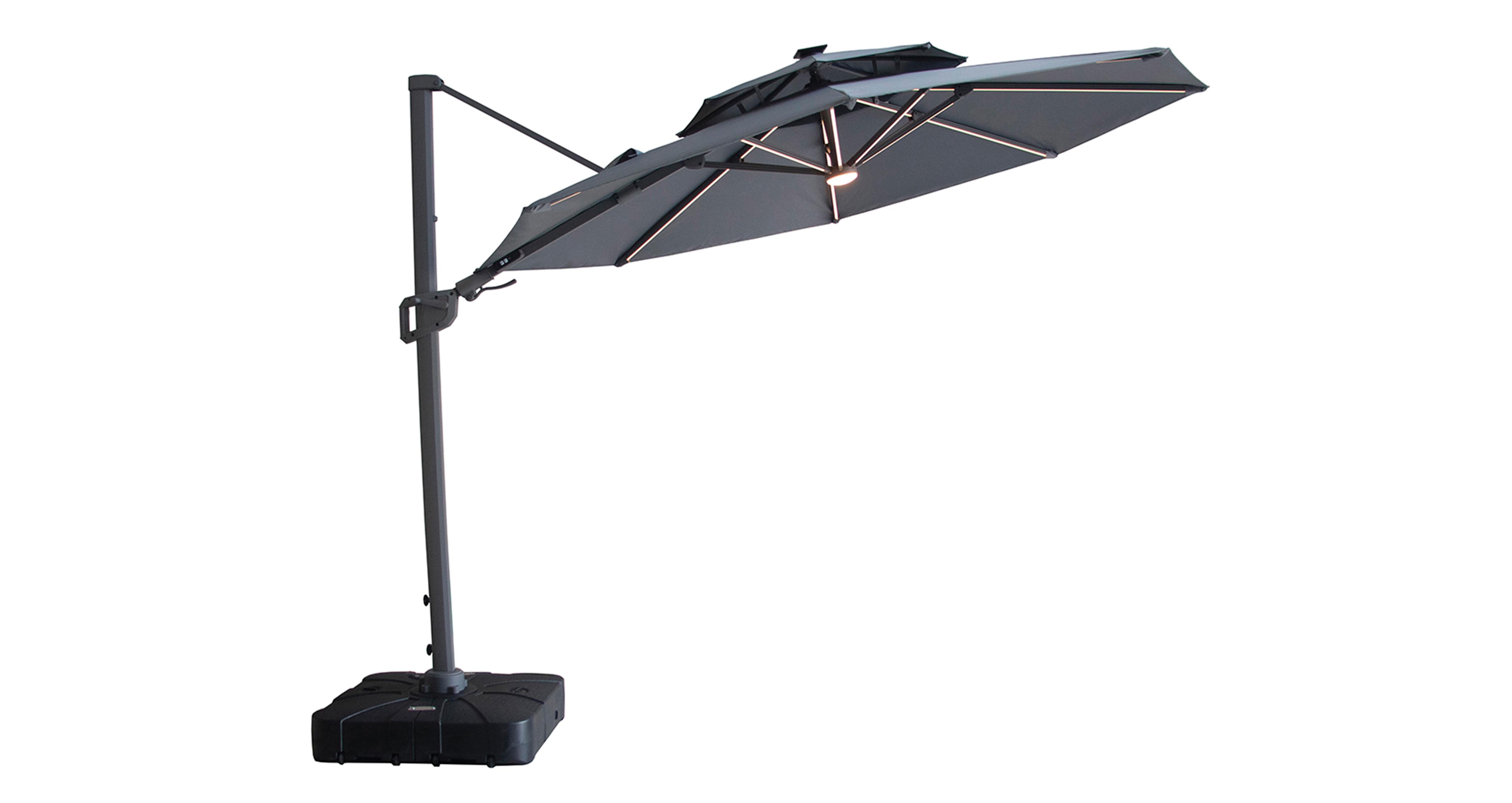 Kavala Round LED 3m Rotating Cantilever Parasol in Kavala Charcoal Grey