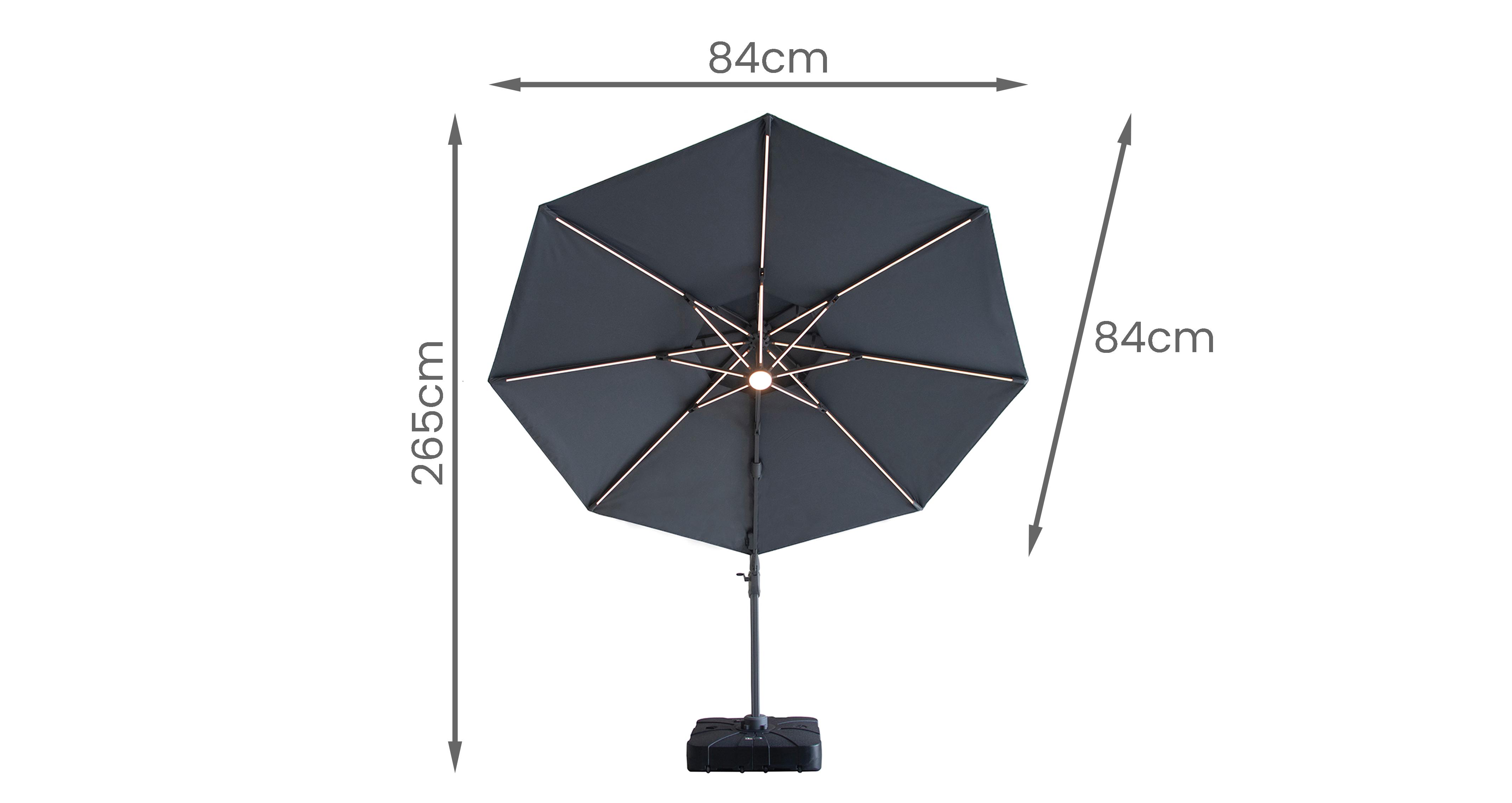 Kavala Round LED 3m Rotating Cantilever Parasol in Kavala Charcoal Grey