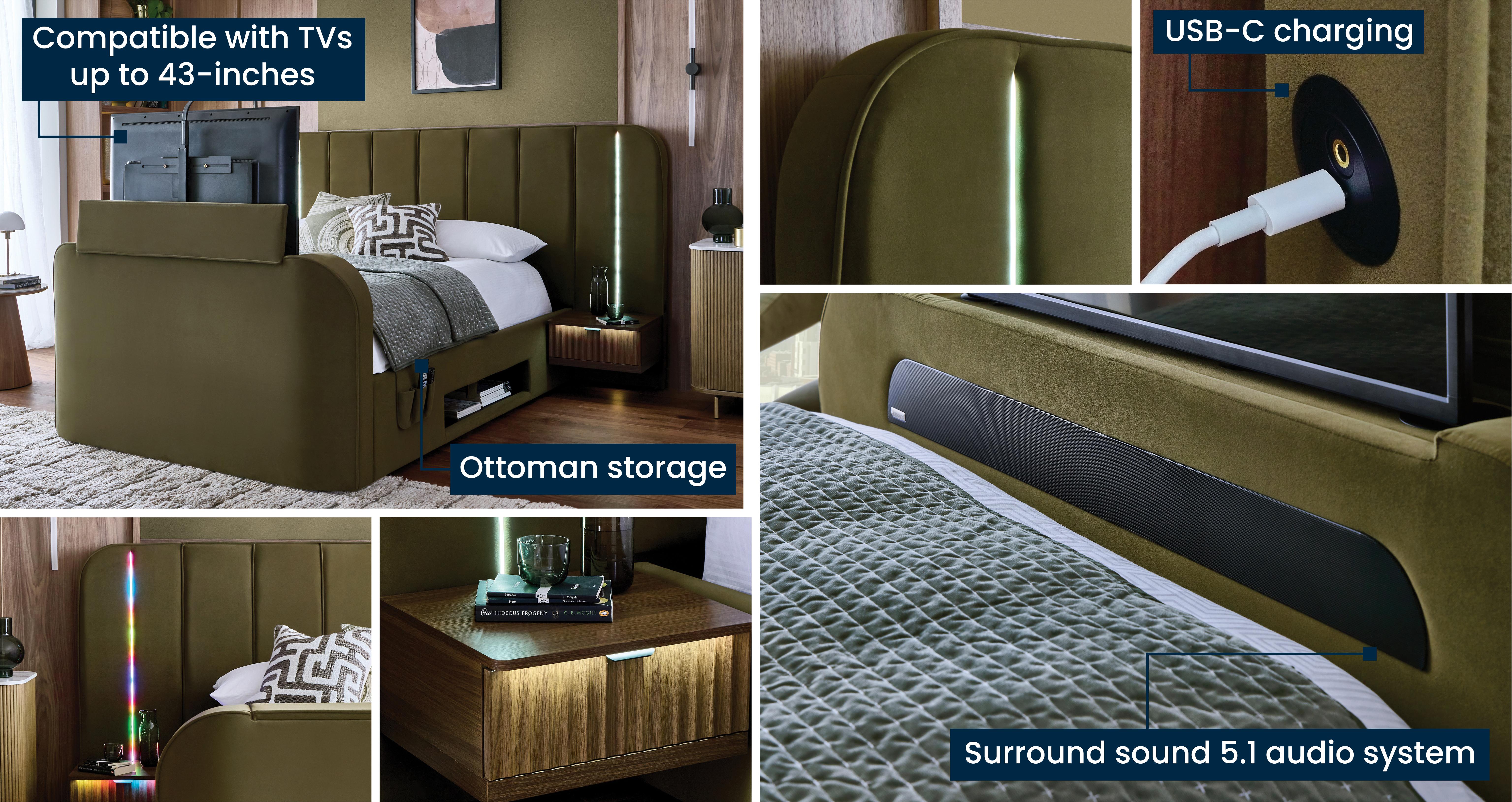 Laia Super King Size Ottoman Bedframe in Laia Velvet Olive and Walnut Olive and Walnut