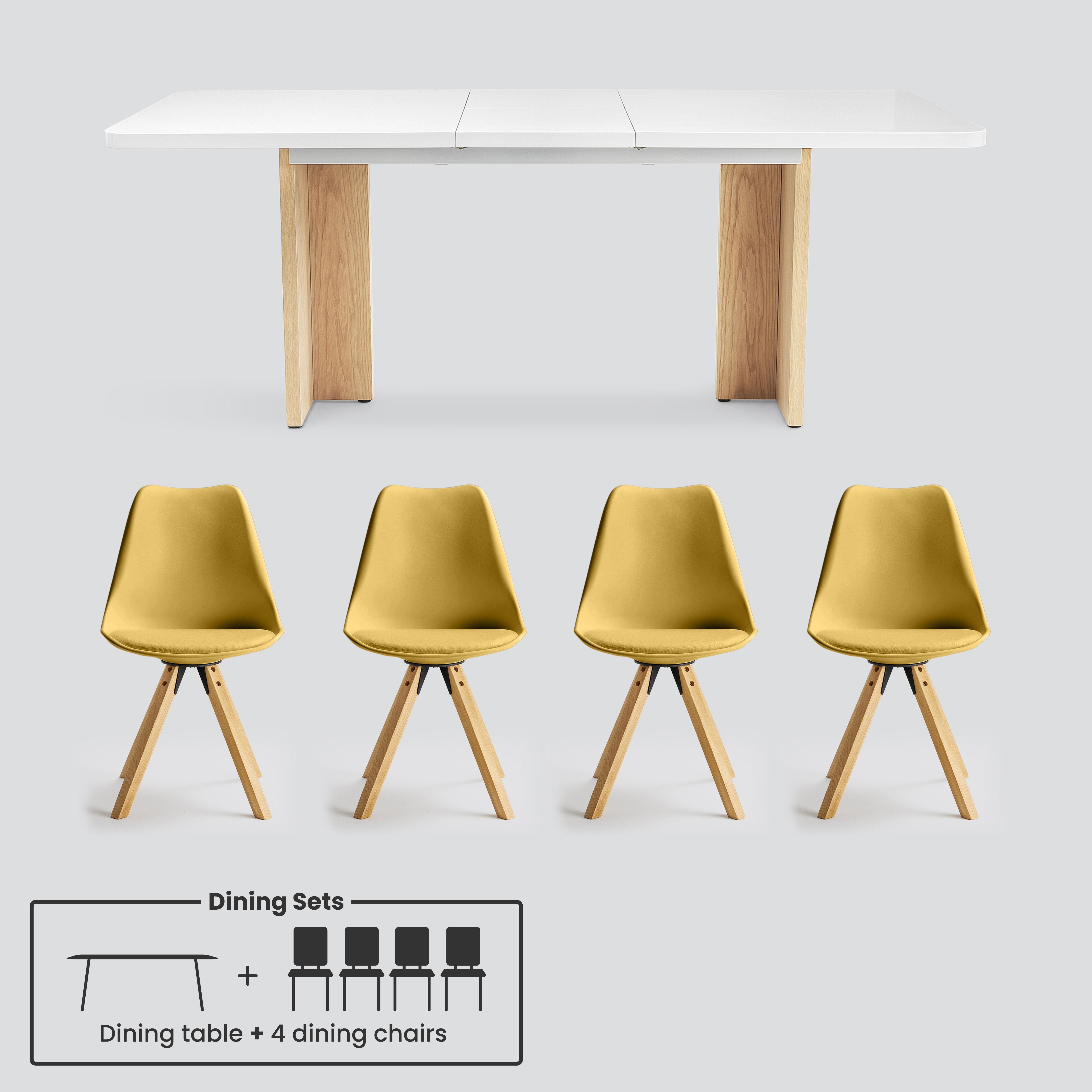 Lani Extending Dining Table And 4 Yellow Chairs DFS
