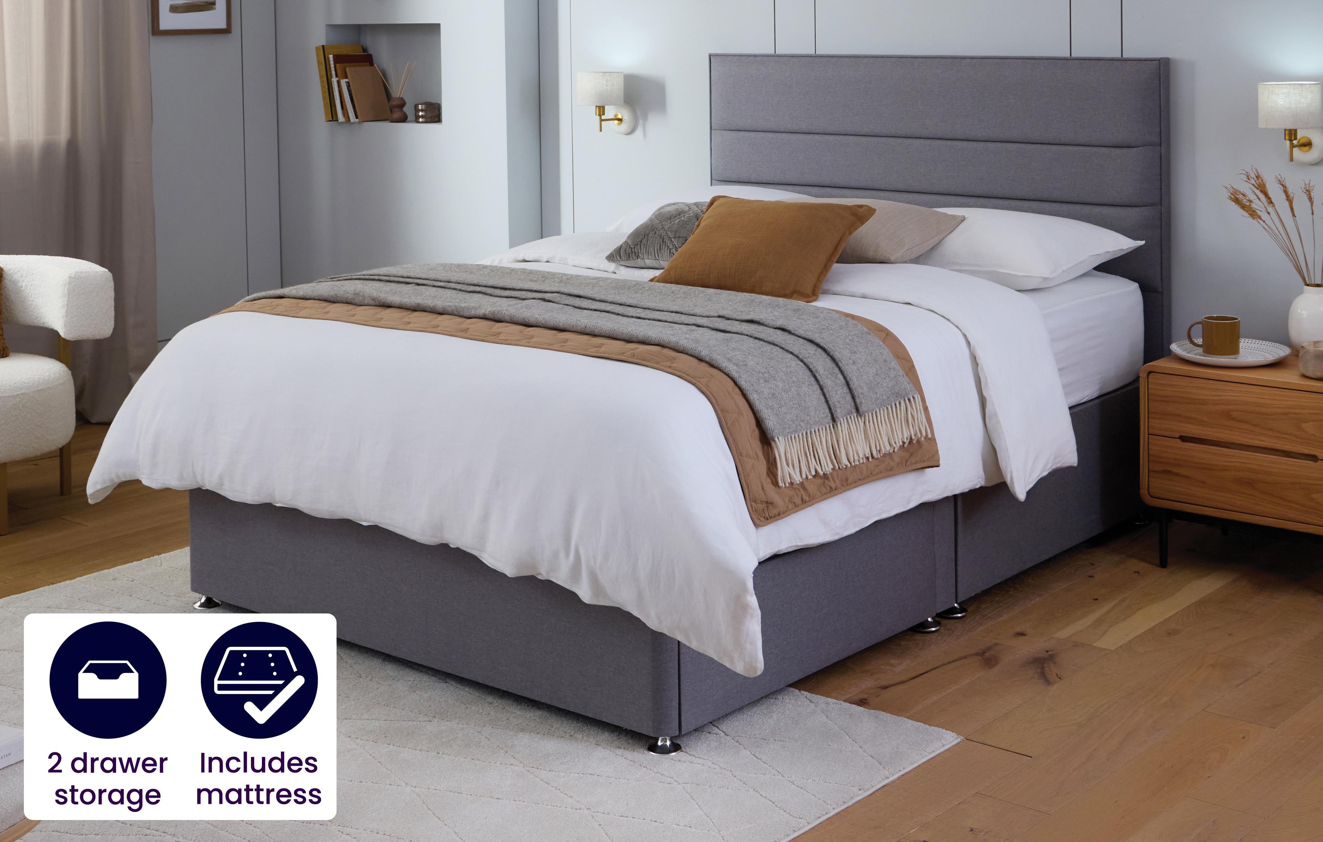 Double 2 Drawer Divan, Mattress and Headboard Bundle