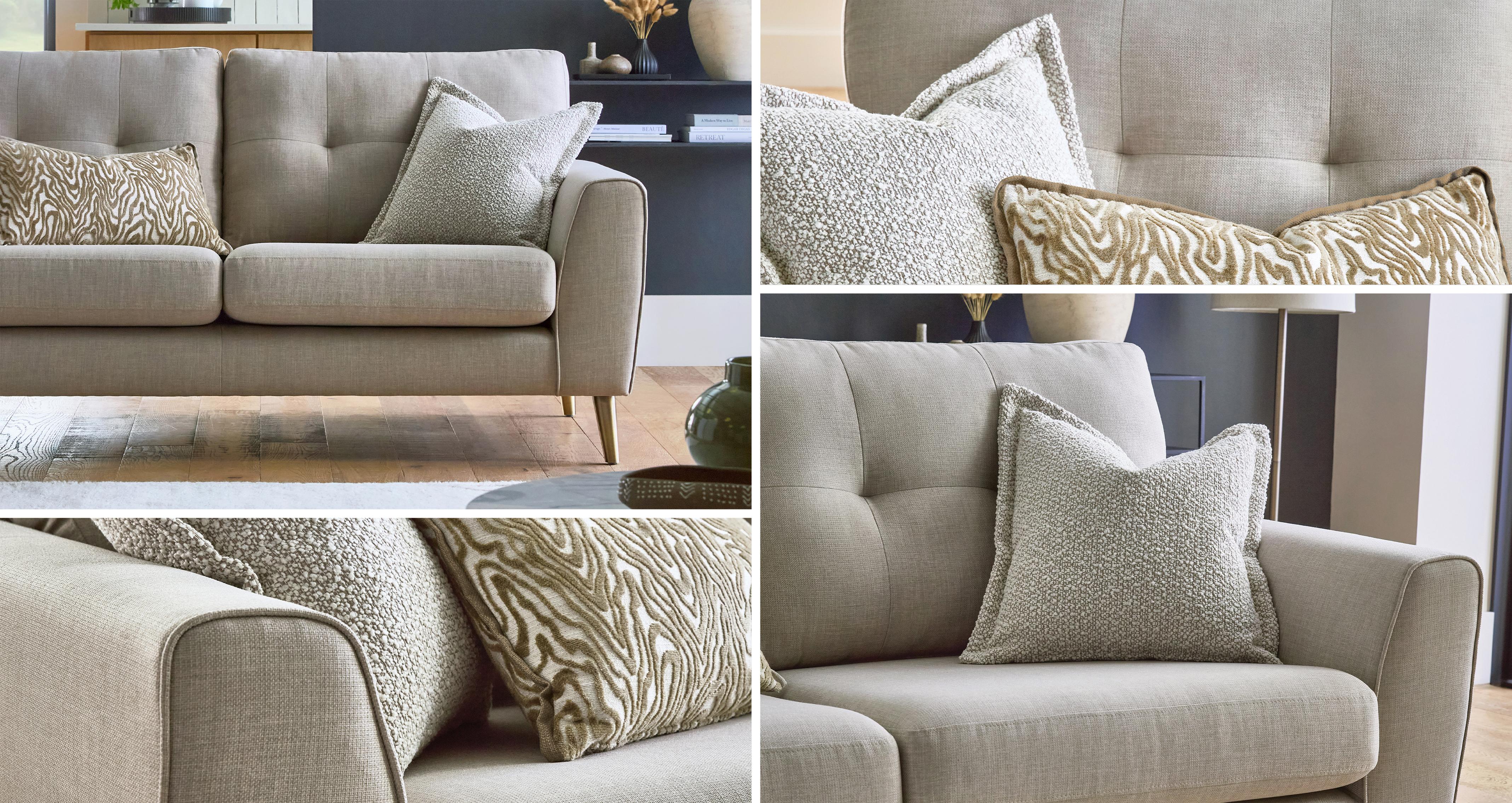 Lennox 3 Seater Sofa in Revive Latte with Gold feet