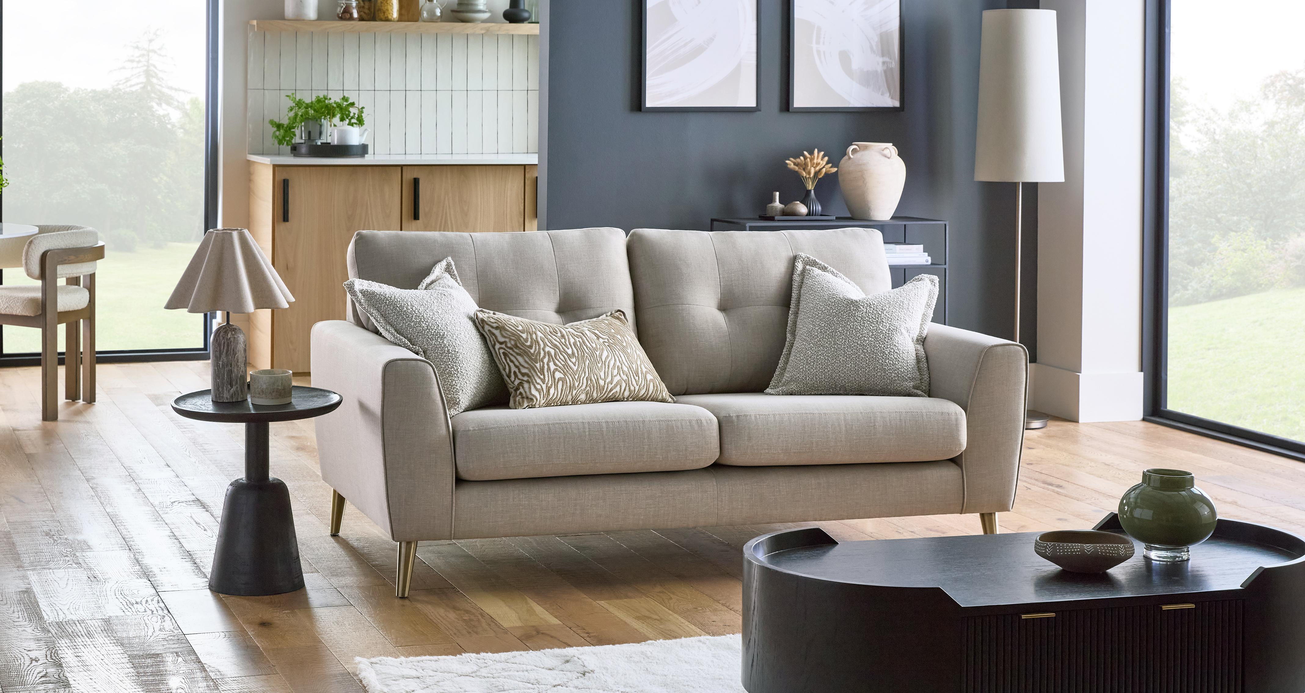 Lennox 3 Seater Sofa in Revive Latte with Gold feet