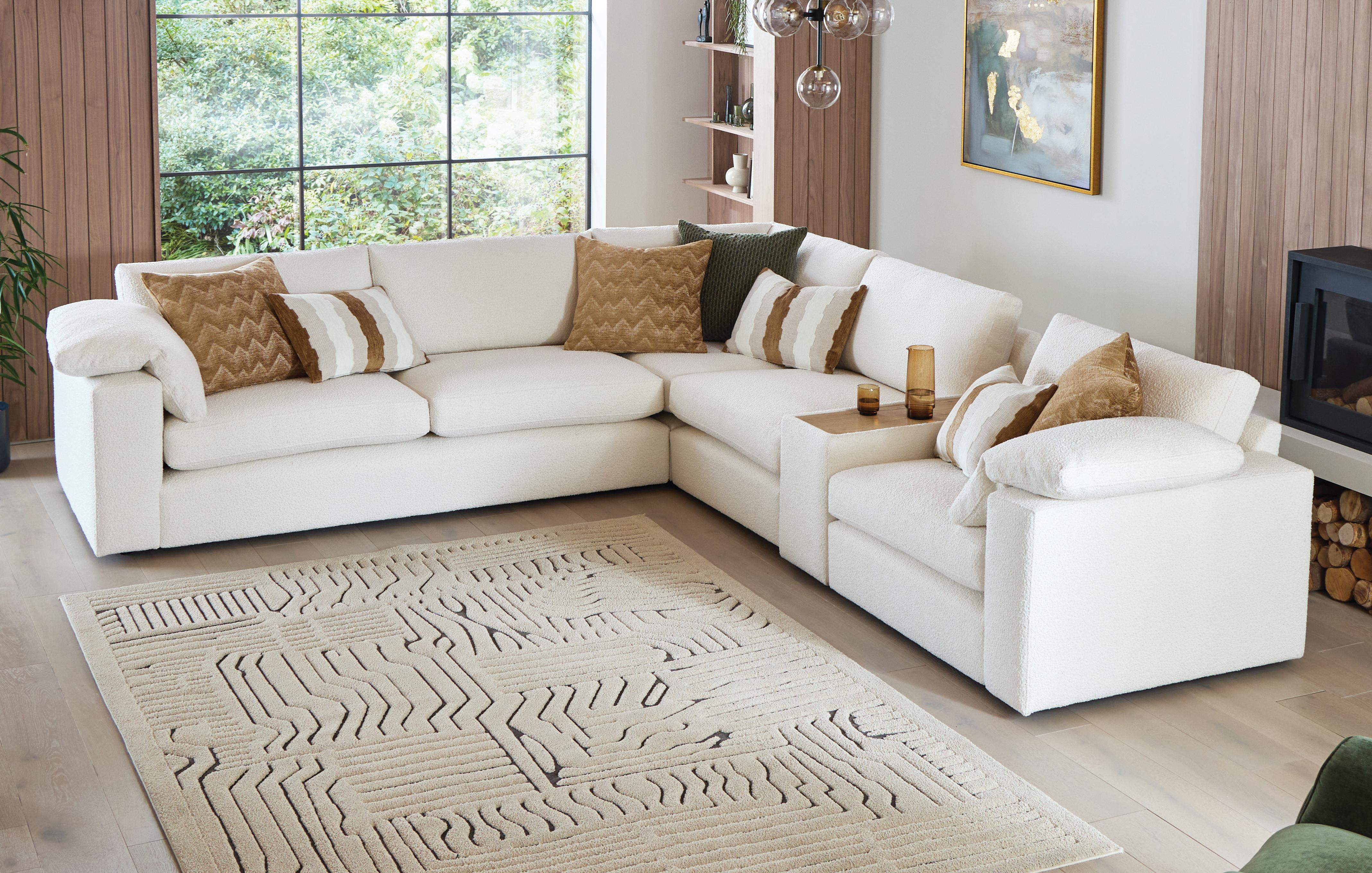 Left Hand Facing 3 Seat Corner Sofa With Wooden Armrest Unit