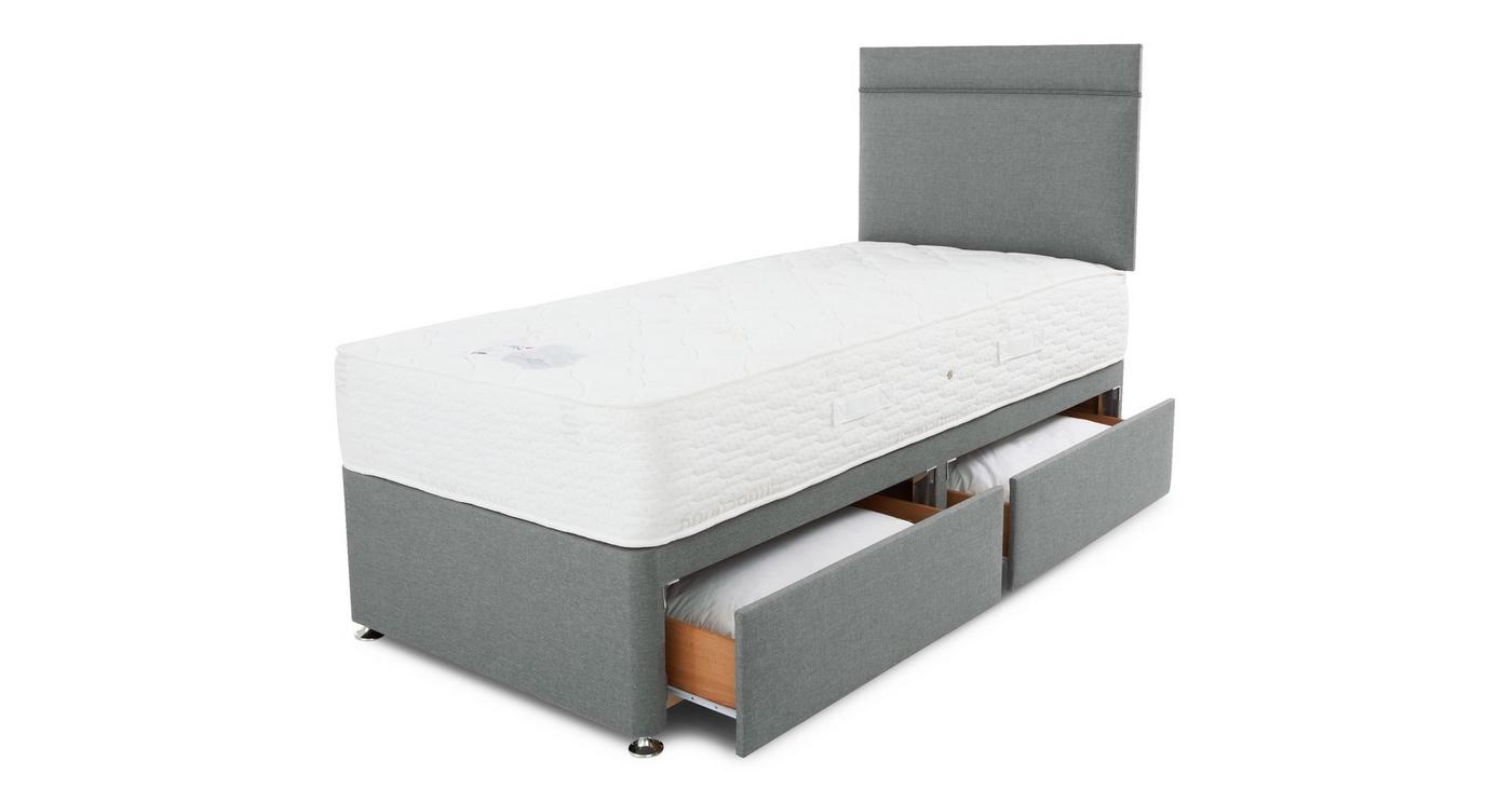 2 Drawer Single Bedframe with Headboard and Flik Mattress view 2