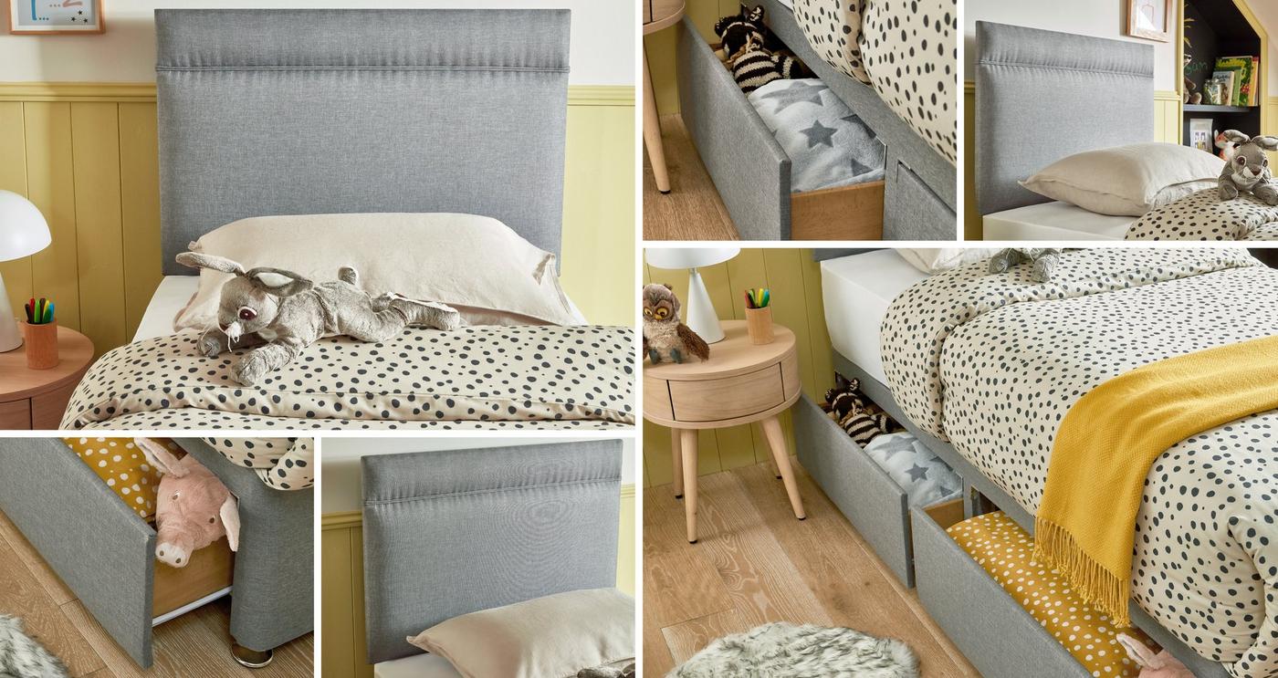 2 Drawer Single Bedframe with Headboard and Flik Mattress view 3