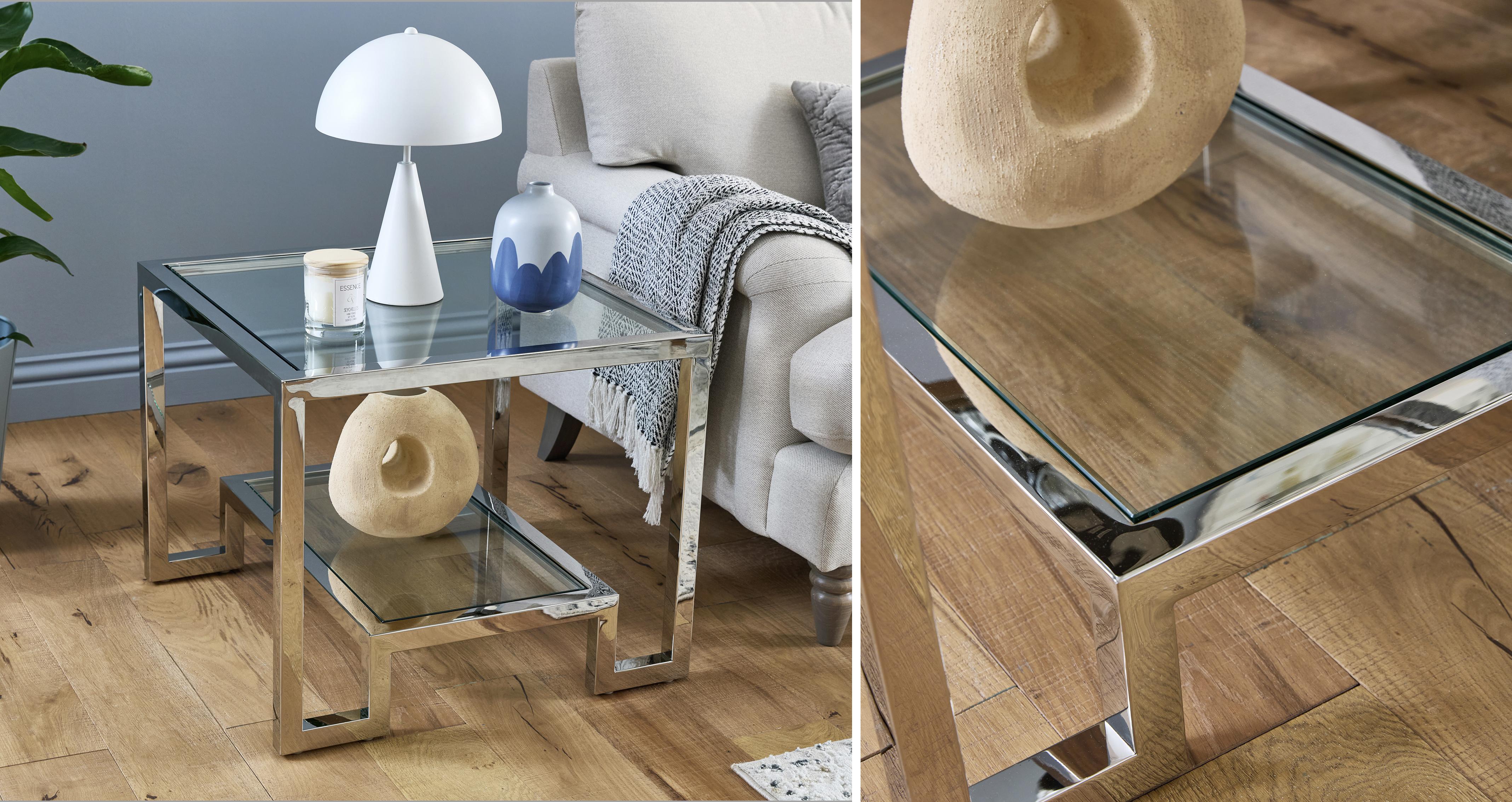 Lina Silver Lamp Table in Lina Silver