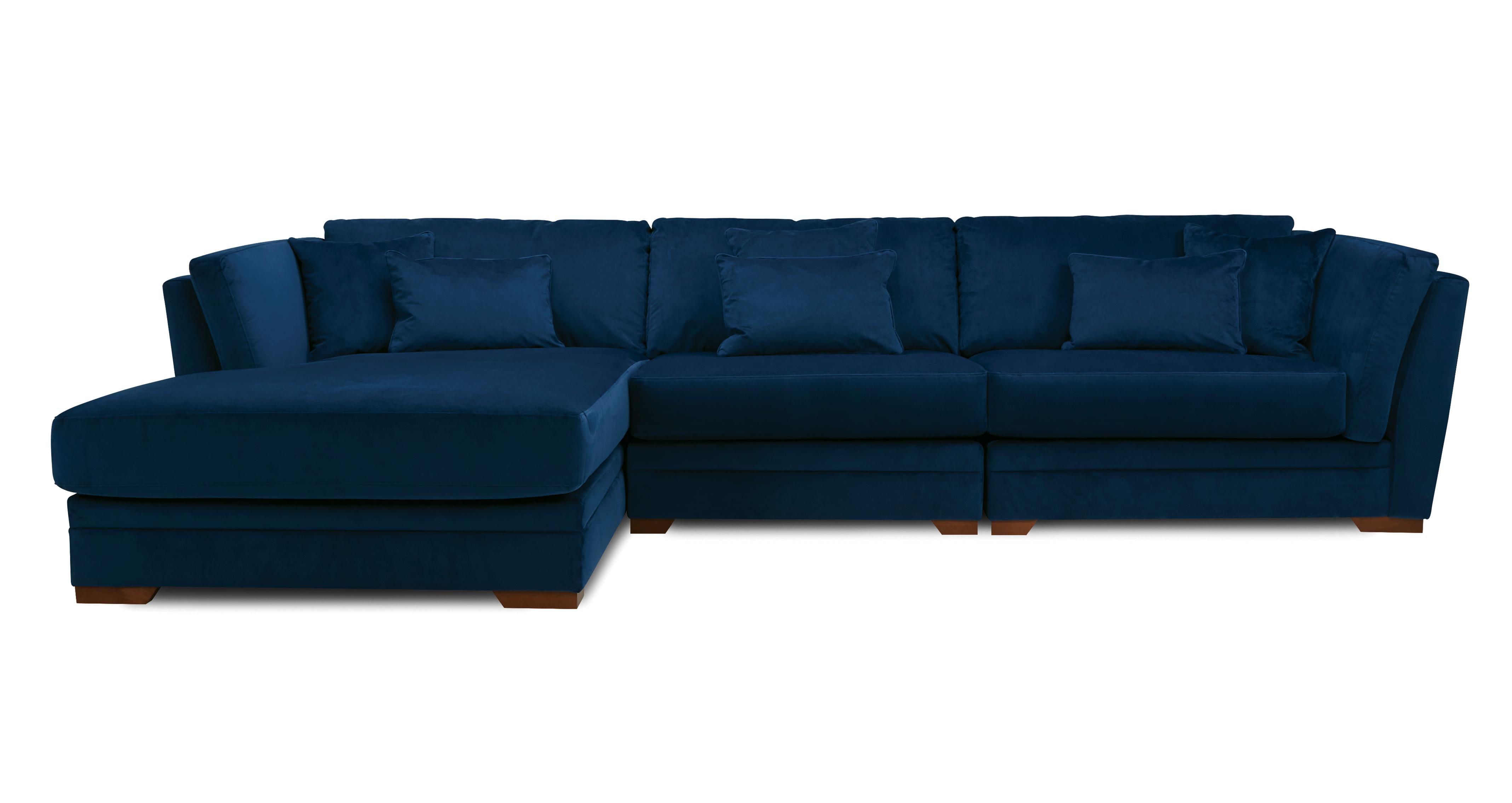 Long Beach Velvet Left Hand Facing Large Chaise Sofa Long 