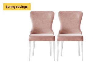 Set of 2 Blush Velvet Dining Chair with Handle
