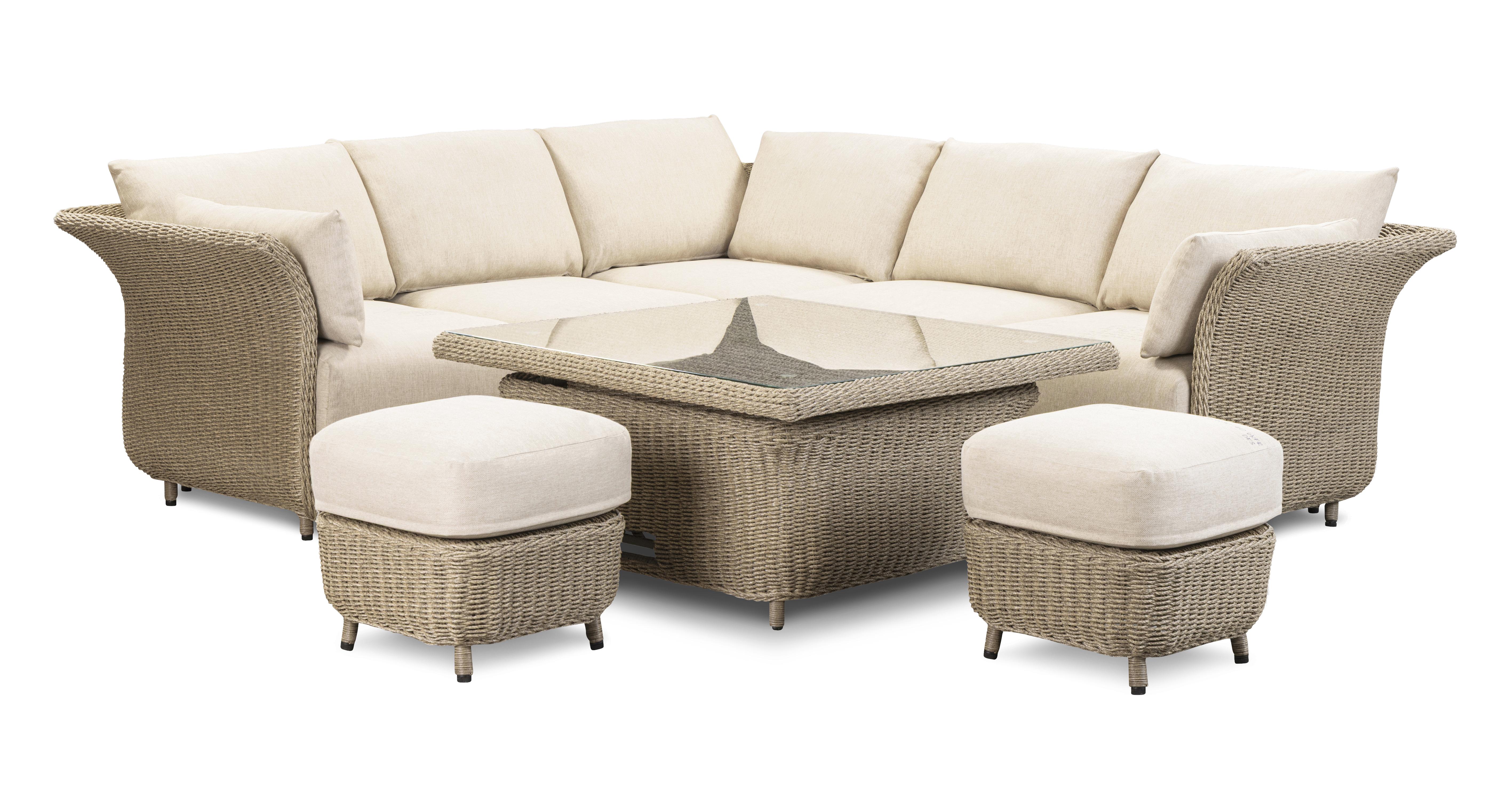 Malaga Corner Sofa, Rising Table & 2 Stools in Malaga Neutral