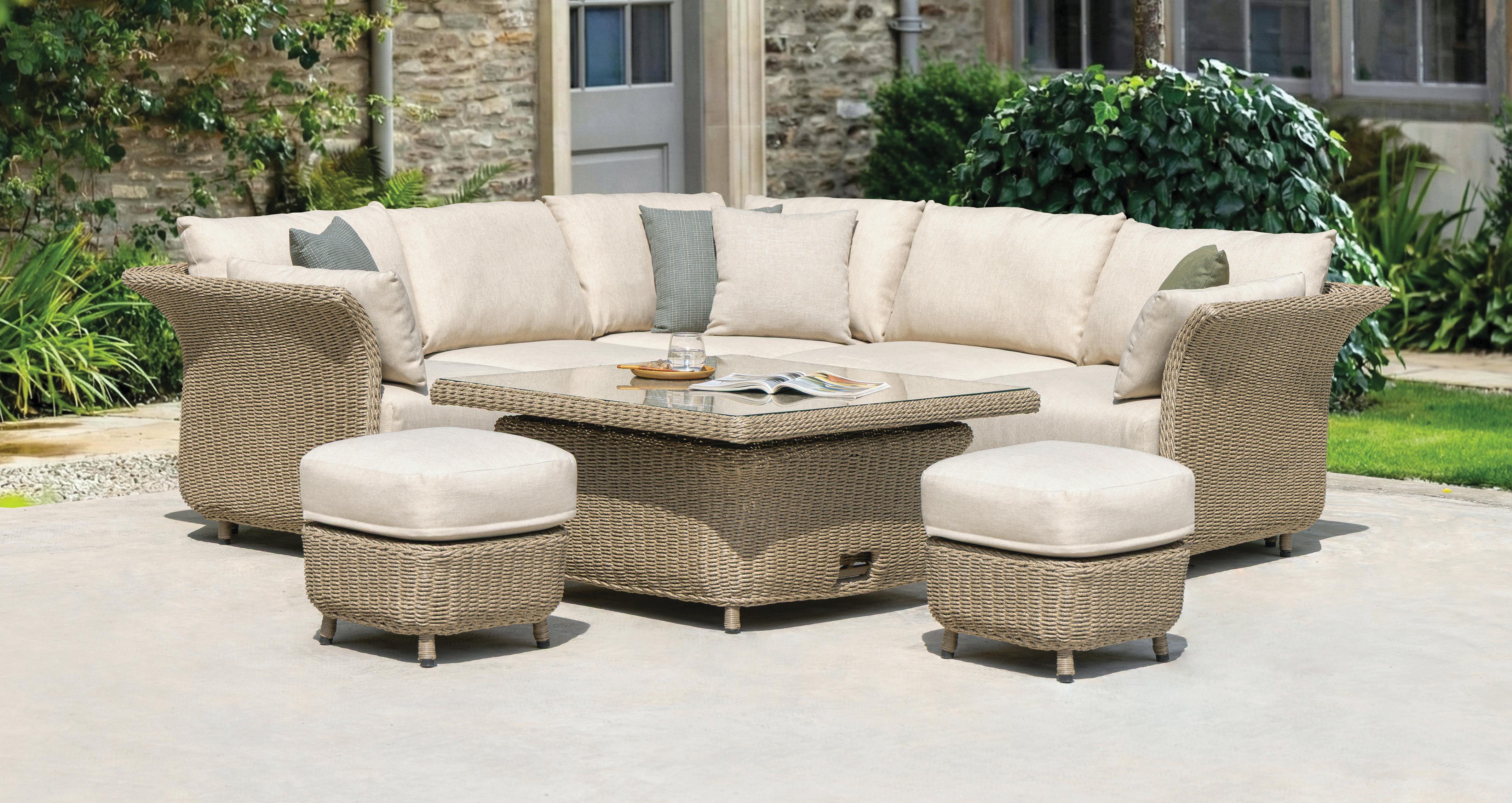 Malaga Corner Sofa, Rising Table & 2 Stools in Malaga Neutral