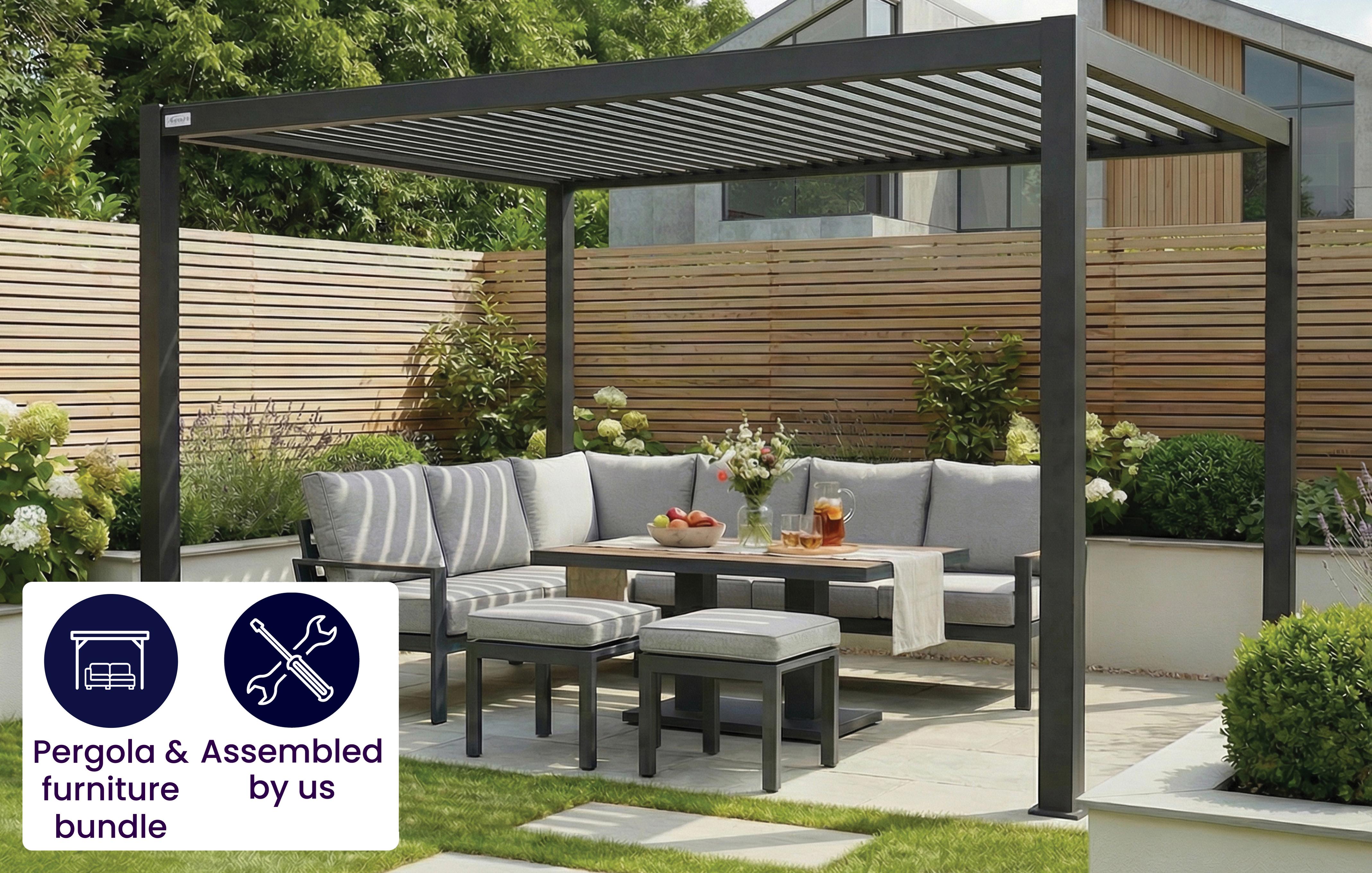 Furniture Bundle 3, 30x40 Pergola Frame & Large Corner Dining with Rising Table