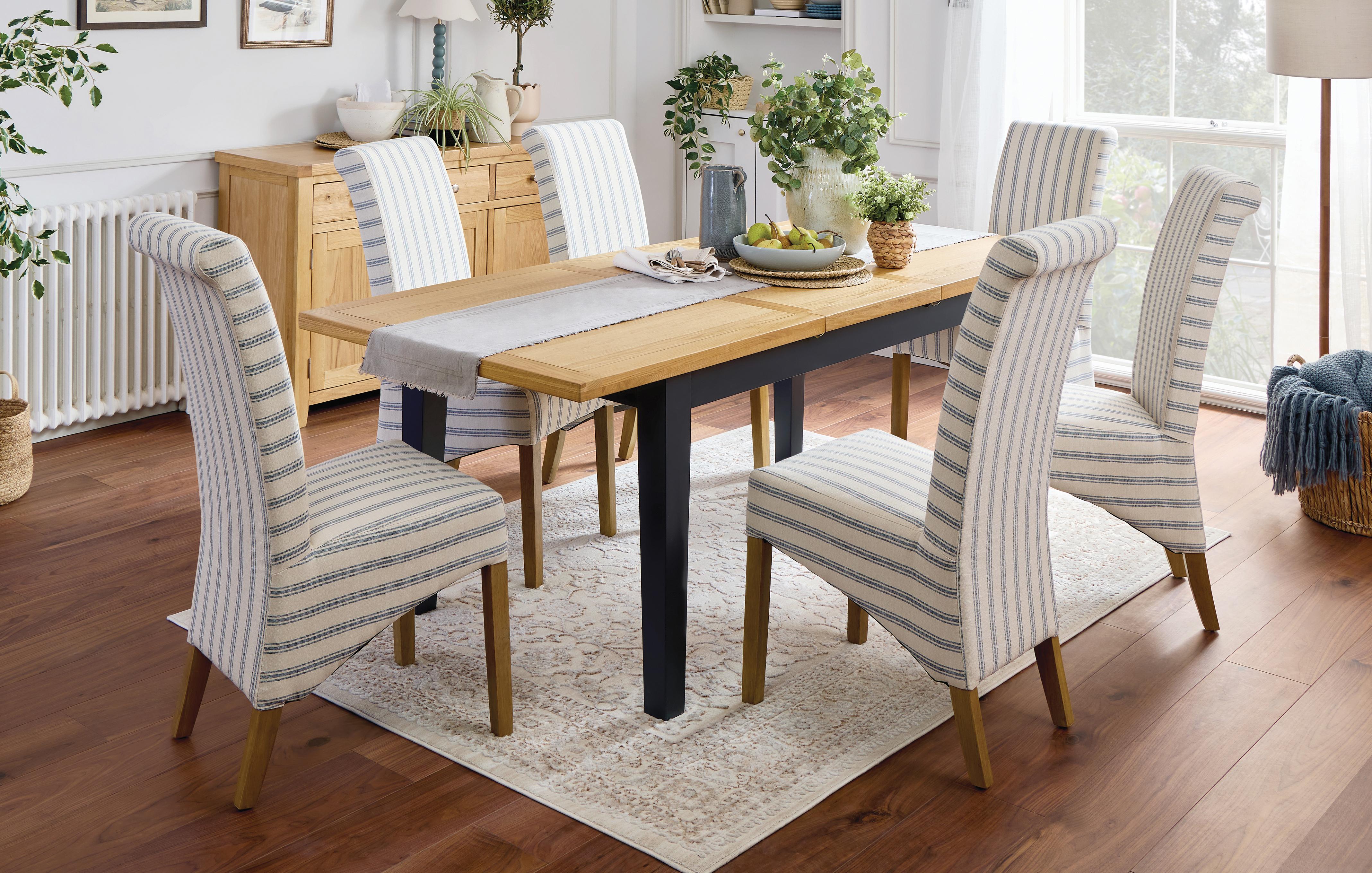 Dining Table & 6 Navy Stripe Chairs
