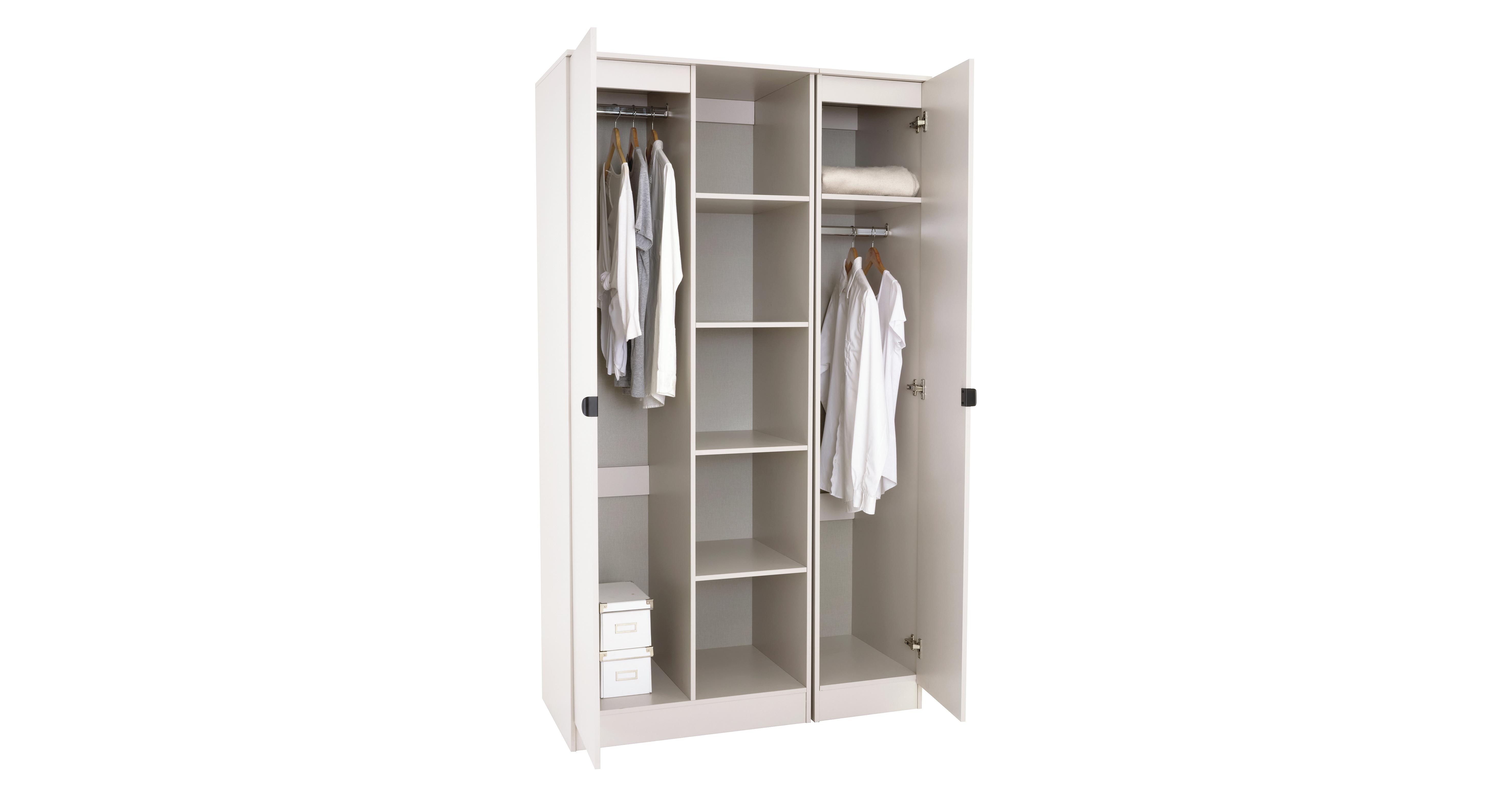 Mayci 3 Door Tall Wardrobe With Shelves in Mayci Off White