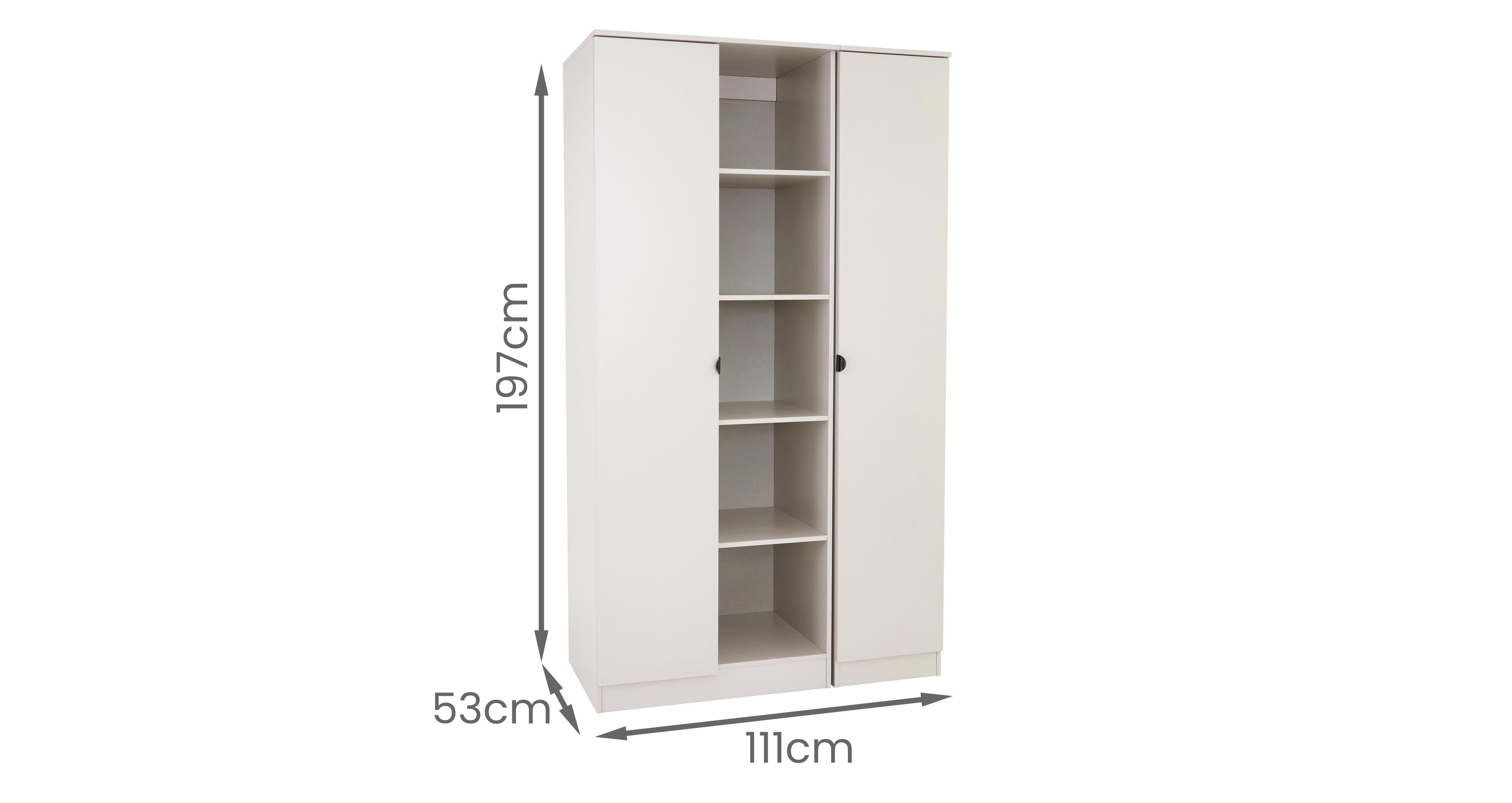 Mayci 3 Door Tall Wardrobe With Shelves in Mayci Off White
