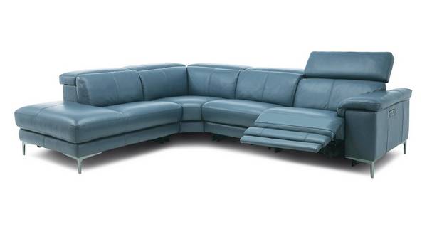 Milano Option B Right Hand Facing Arm 3, Milano Blue Leather Reclining Sofa