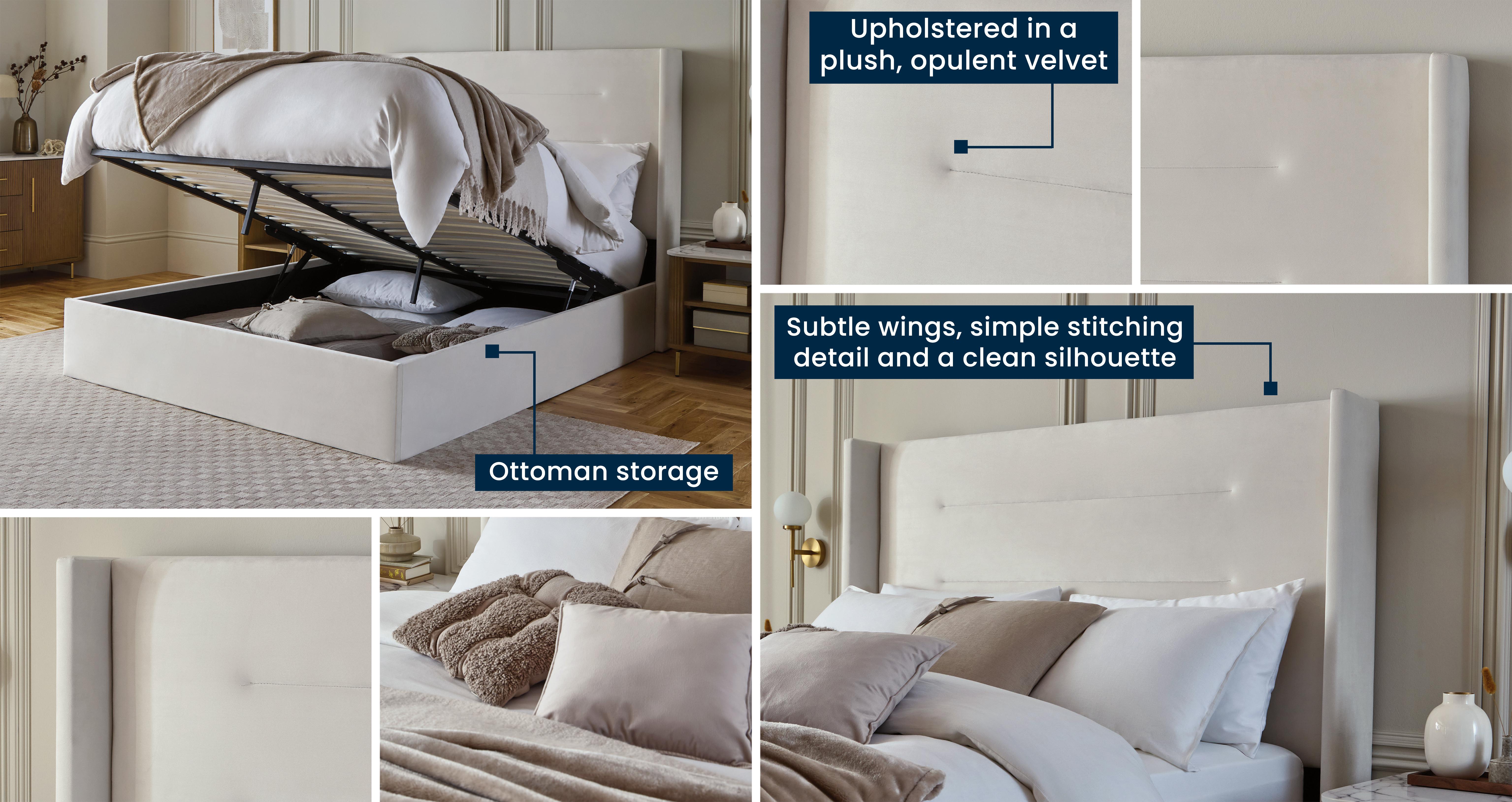 Milano-bed Double Ottoman Bedframe in Milano Velvet Cream Cream