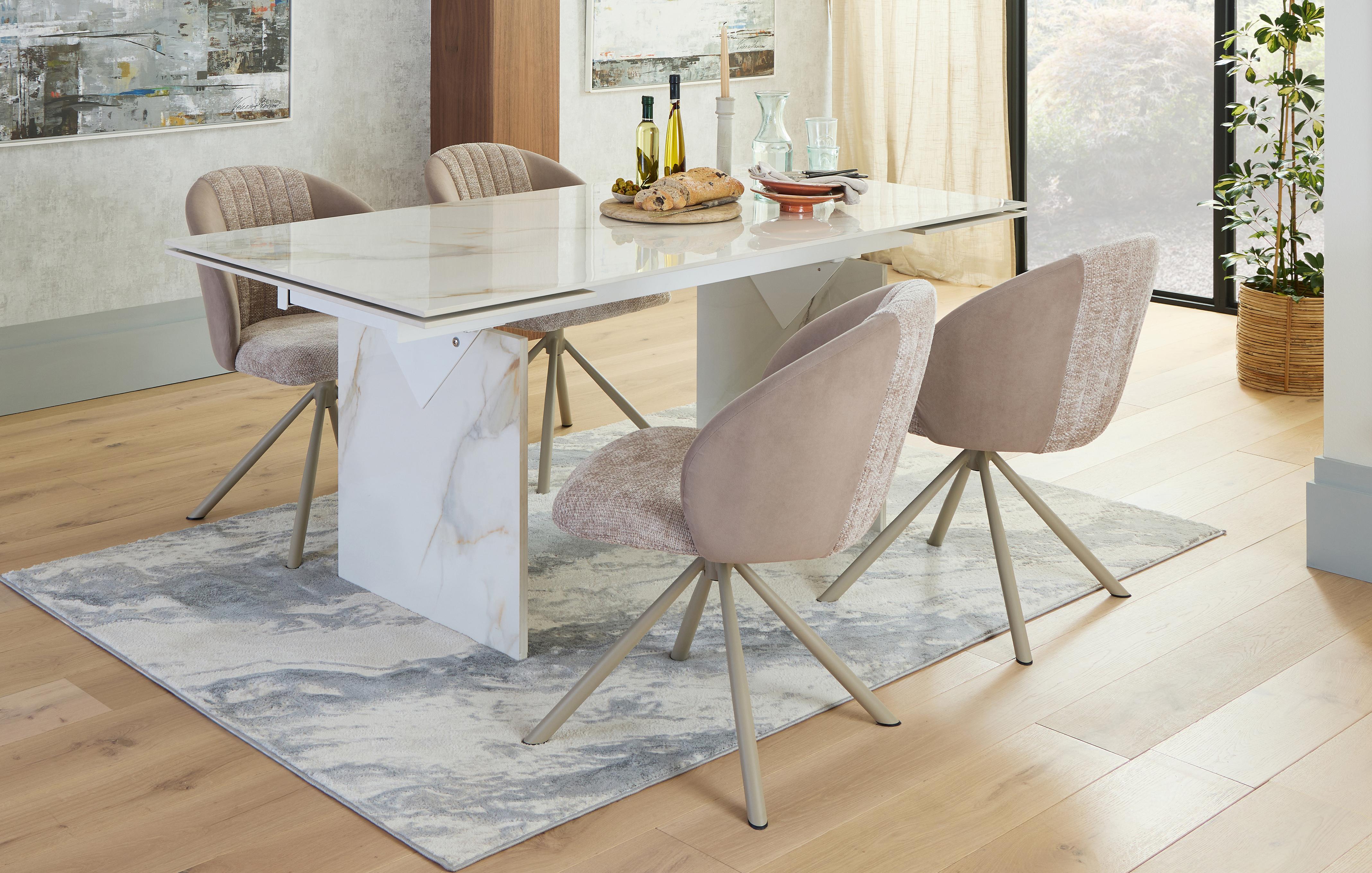 Extending Dining Table & 4 Swivel Dining Chairs