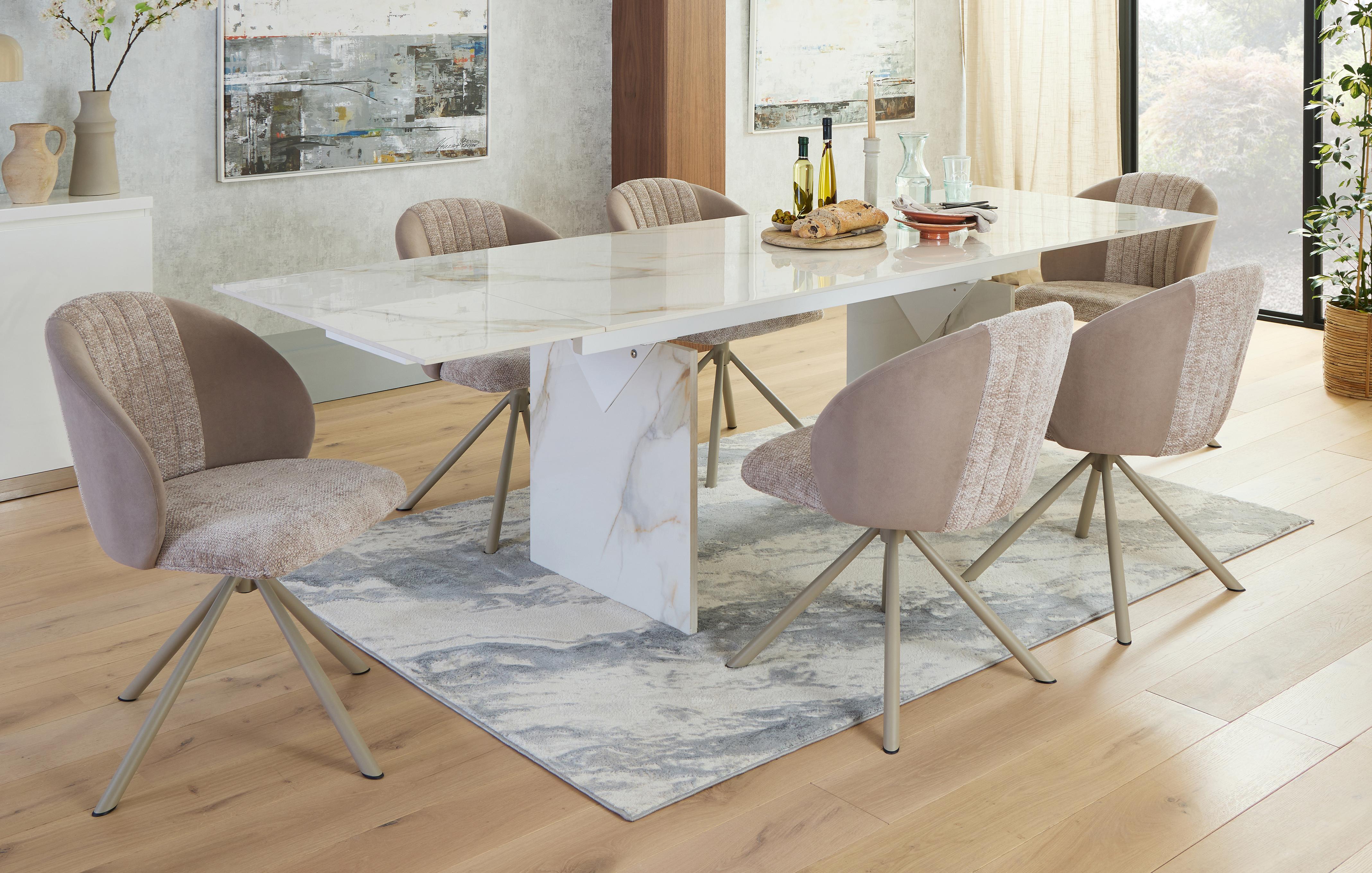 Extending Dining Table & 6 Swivel Dining Chairs