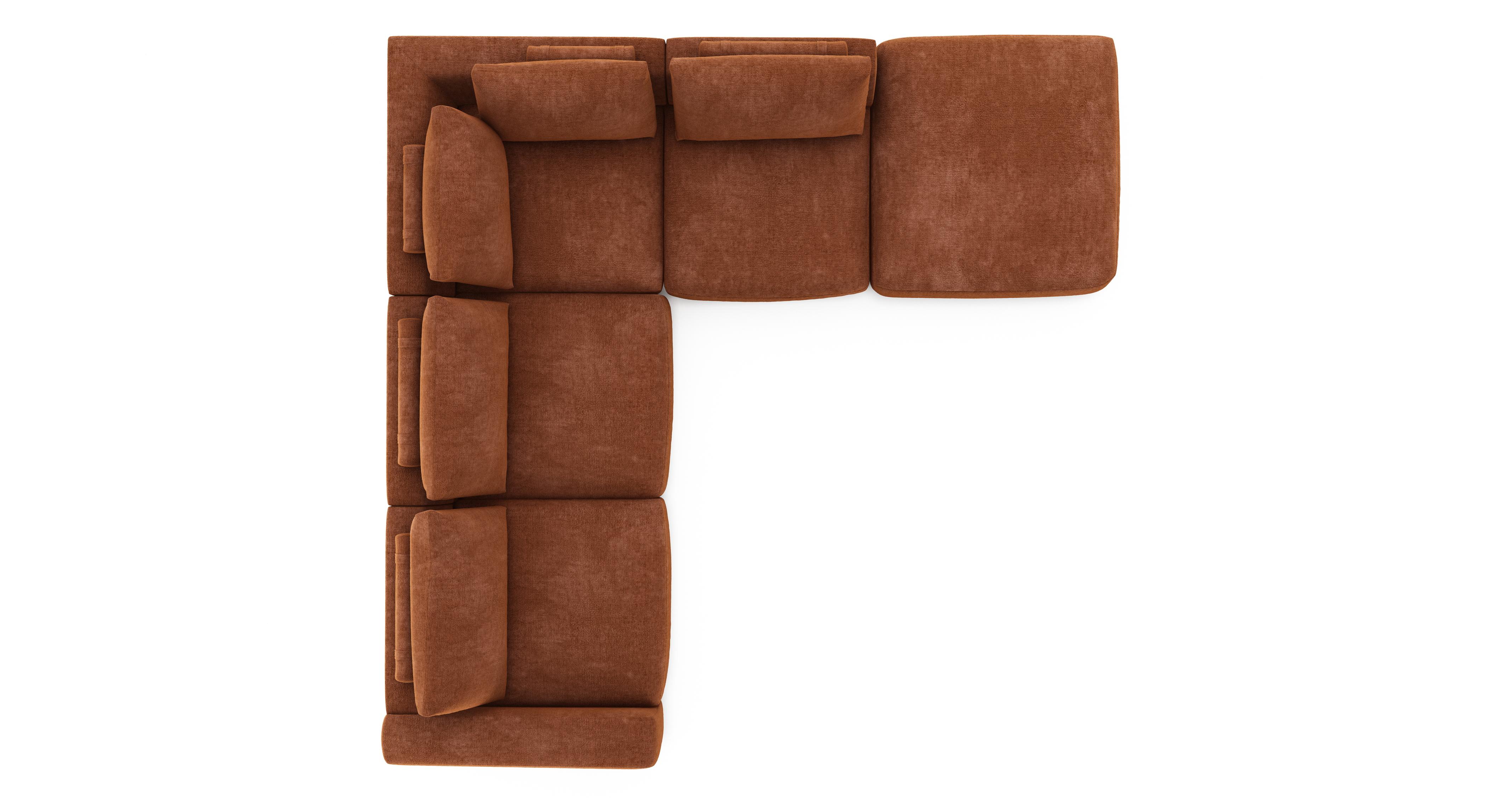Mova Left Hand Facing Arm 5 Piece Open End Corner Sofa in Grand Designs Soft Plain Terracotta