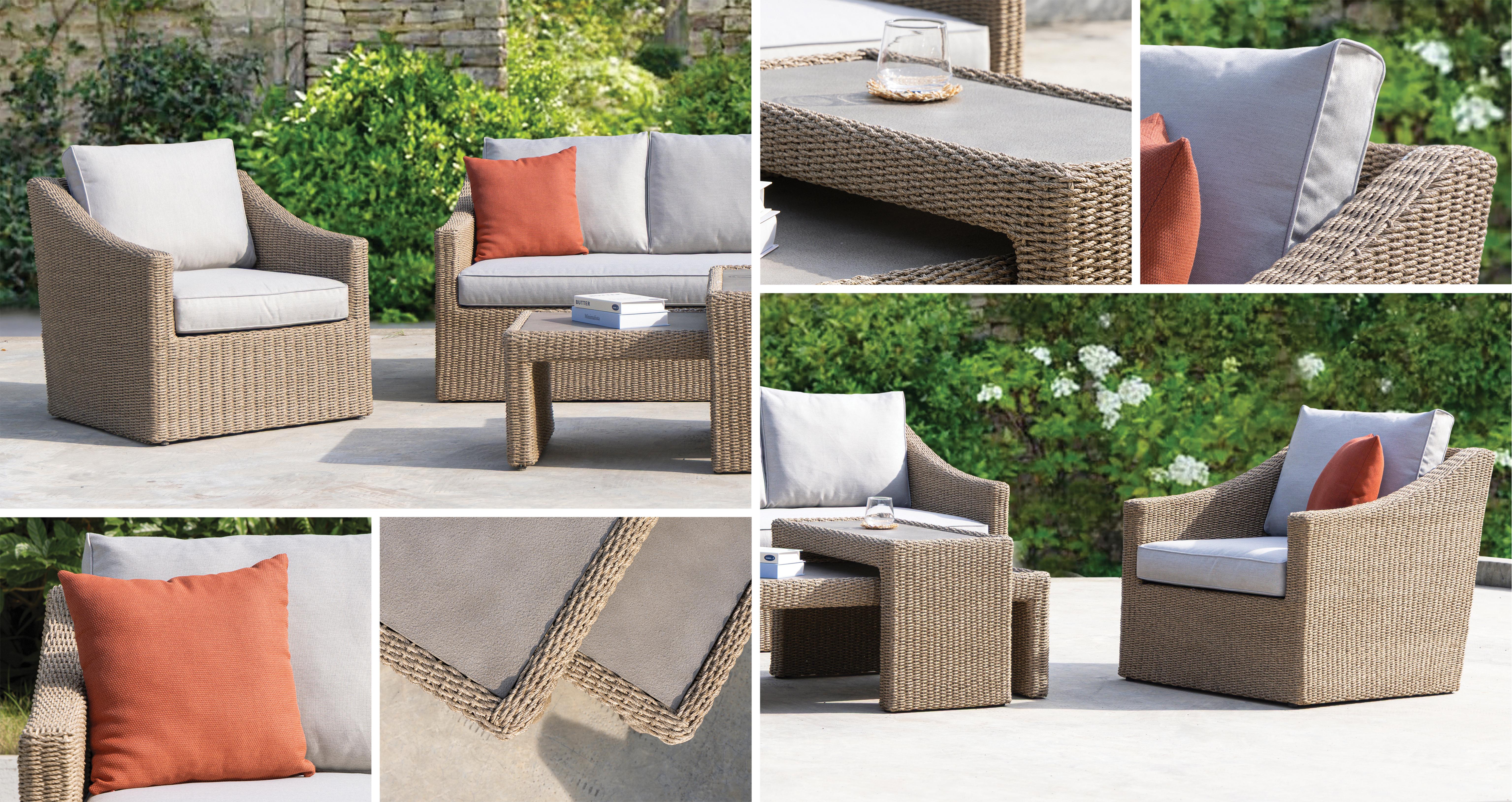 Naxos 3 Seater Sofa, 2 Armchairs & Nesting Coffee Table in Naxos Grey
