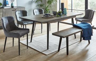 Rectangular Extending Table with 2 Velvet Dining Chairs & 1 Bench