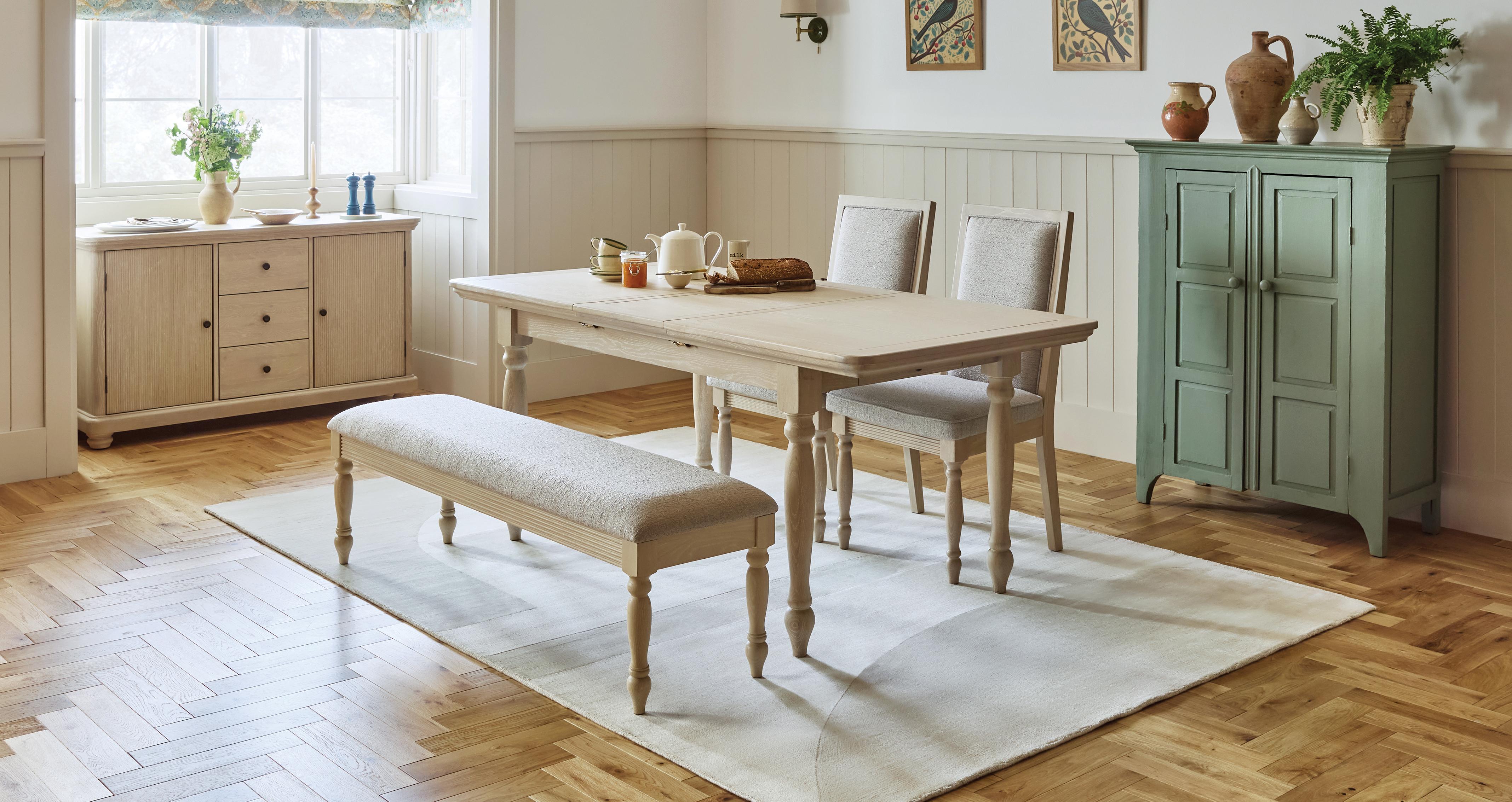 Newsham Dining Bench in Newsham Whitewashed Oak