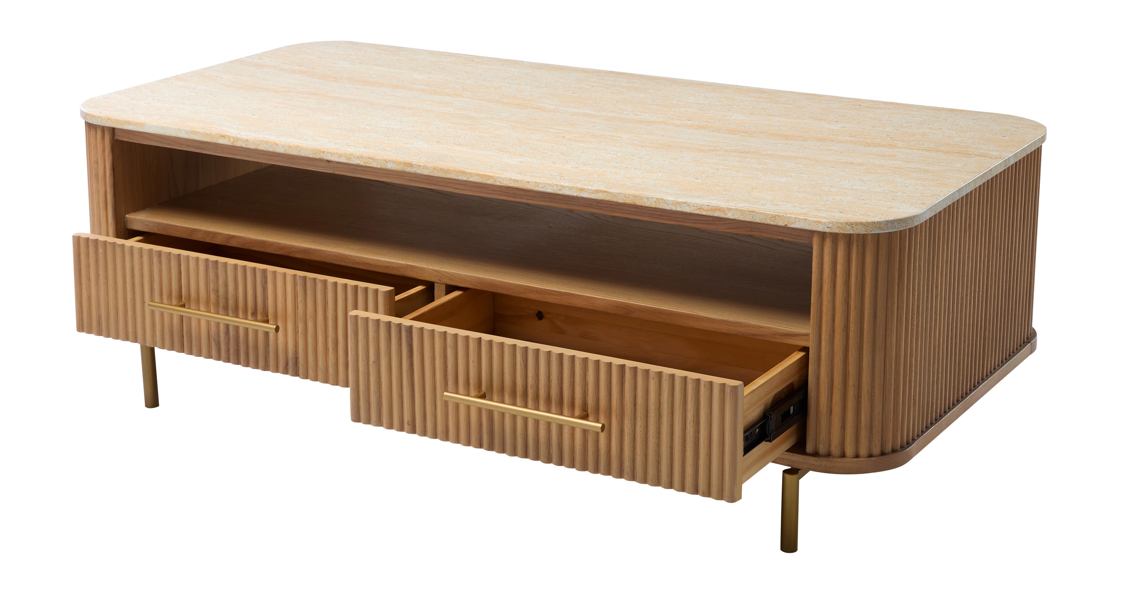 Nia Rectangular Coffee Table in Nia Light Oak Light Oak and Travertine