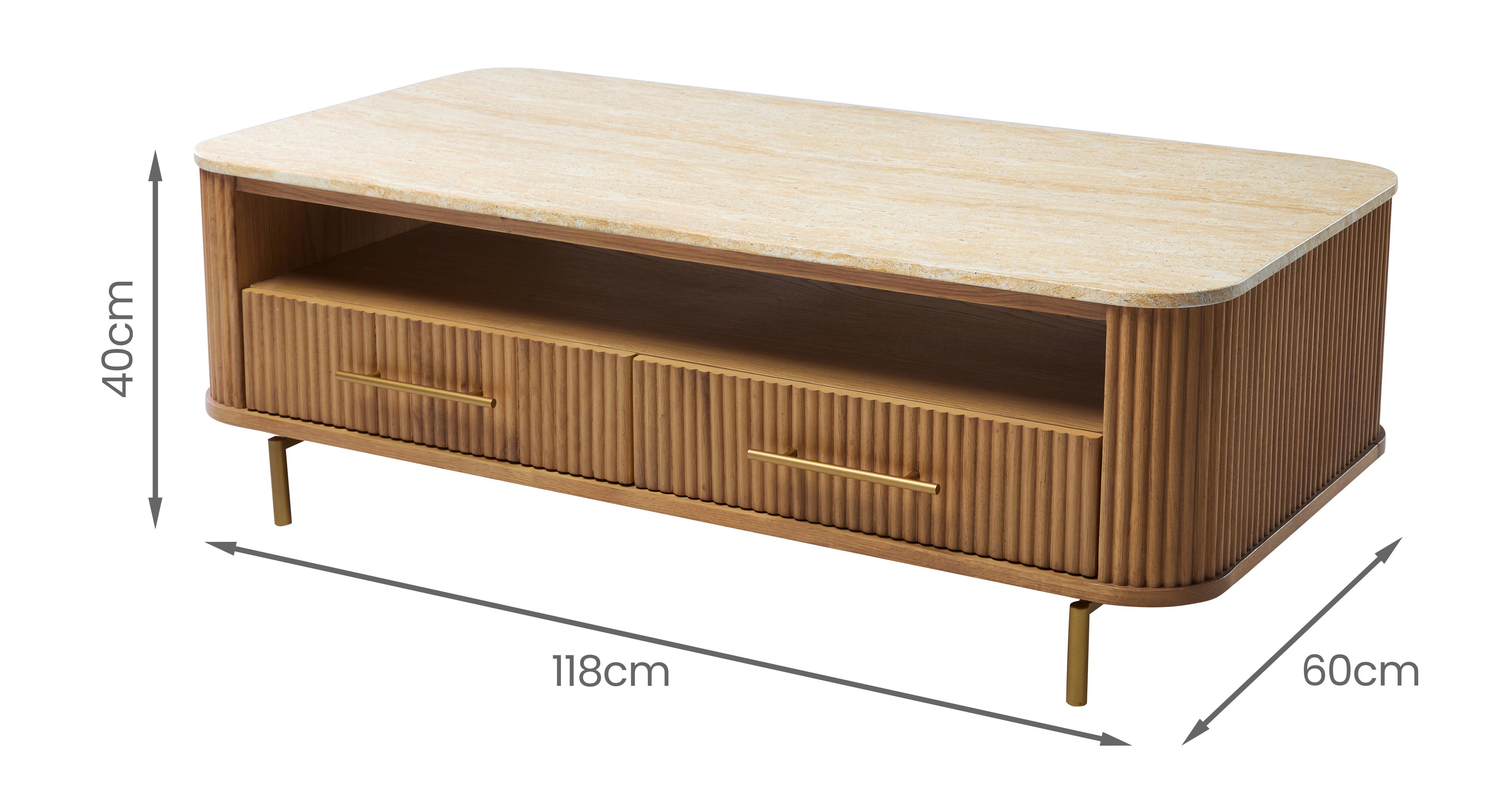 Nia Rectangular Coffee Table in Nia Light Oak Light Oak and Travertine
