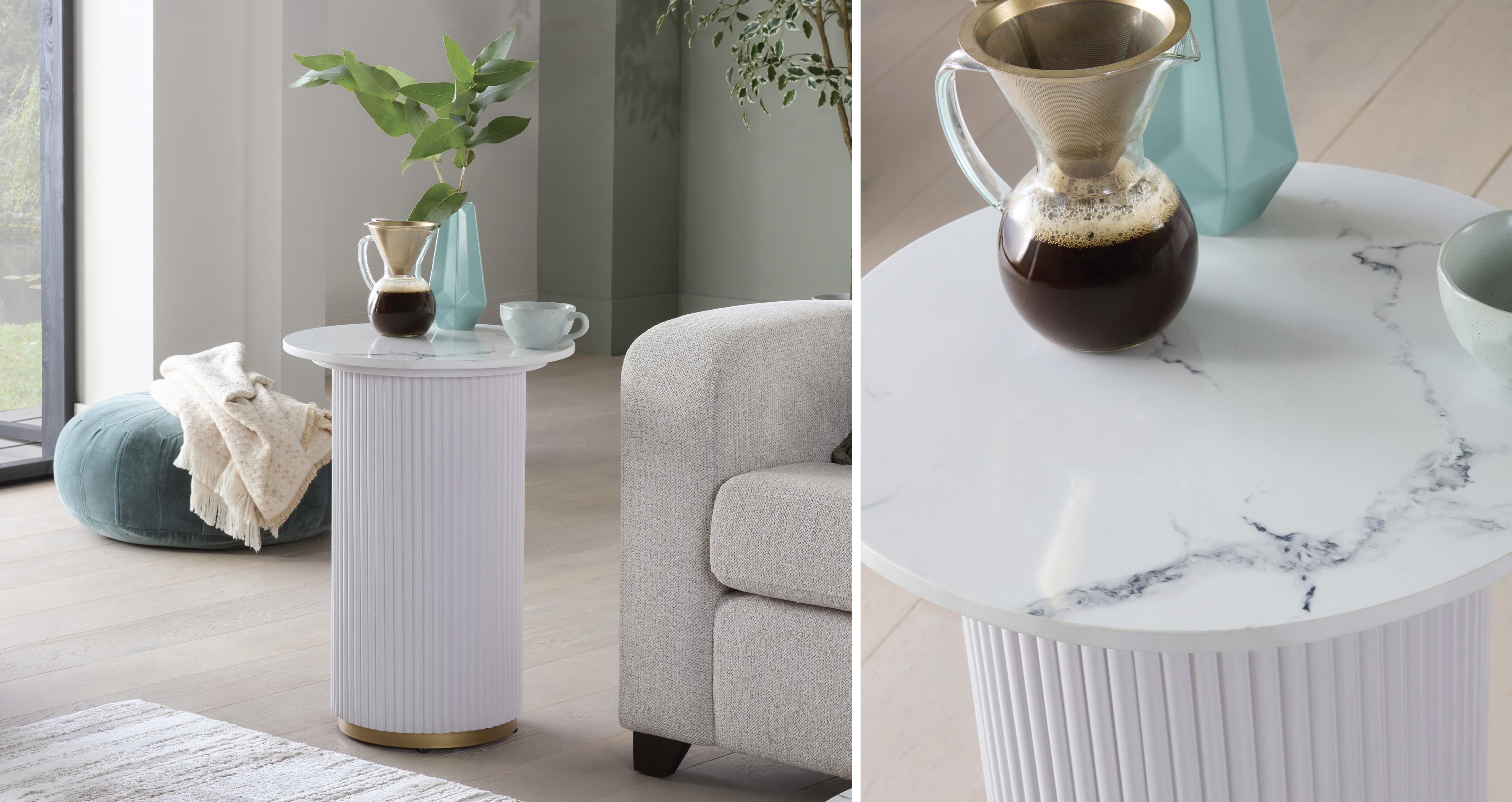 Nia Round Side Table in Nia Painted Heather Grey