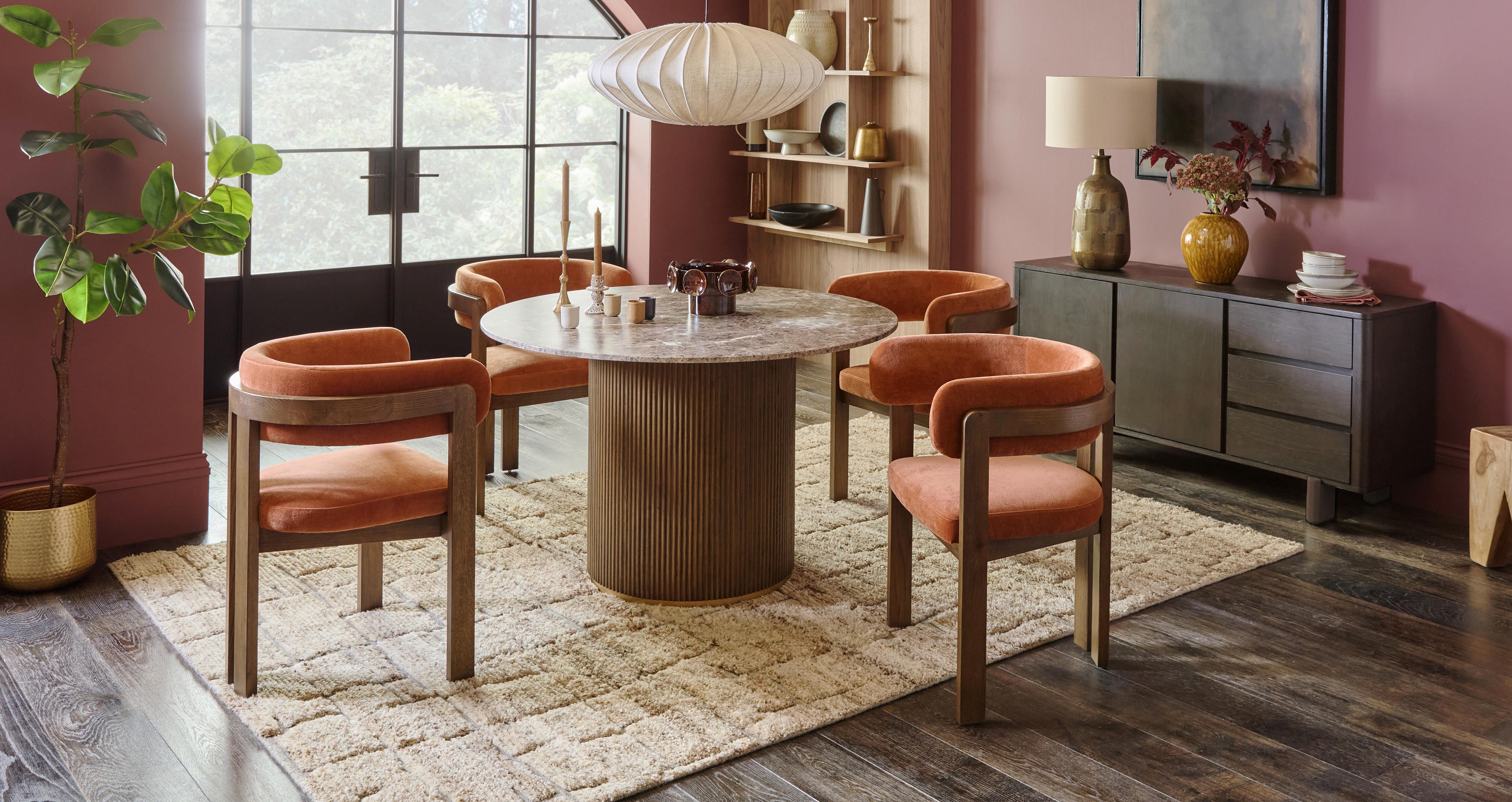 Nia Smoke Oak Dining Table and 4 Rust Chairs in Nia Smoke Oak Smoke Oak