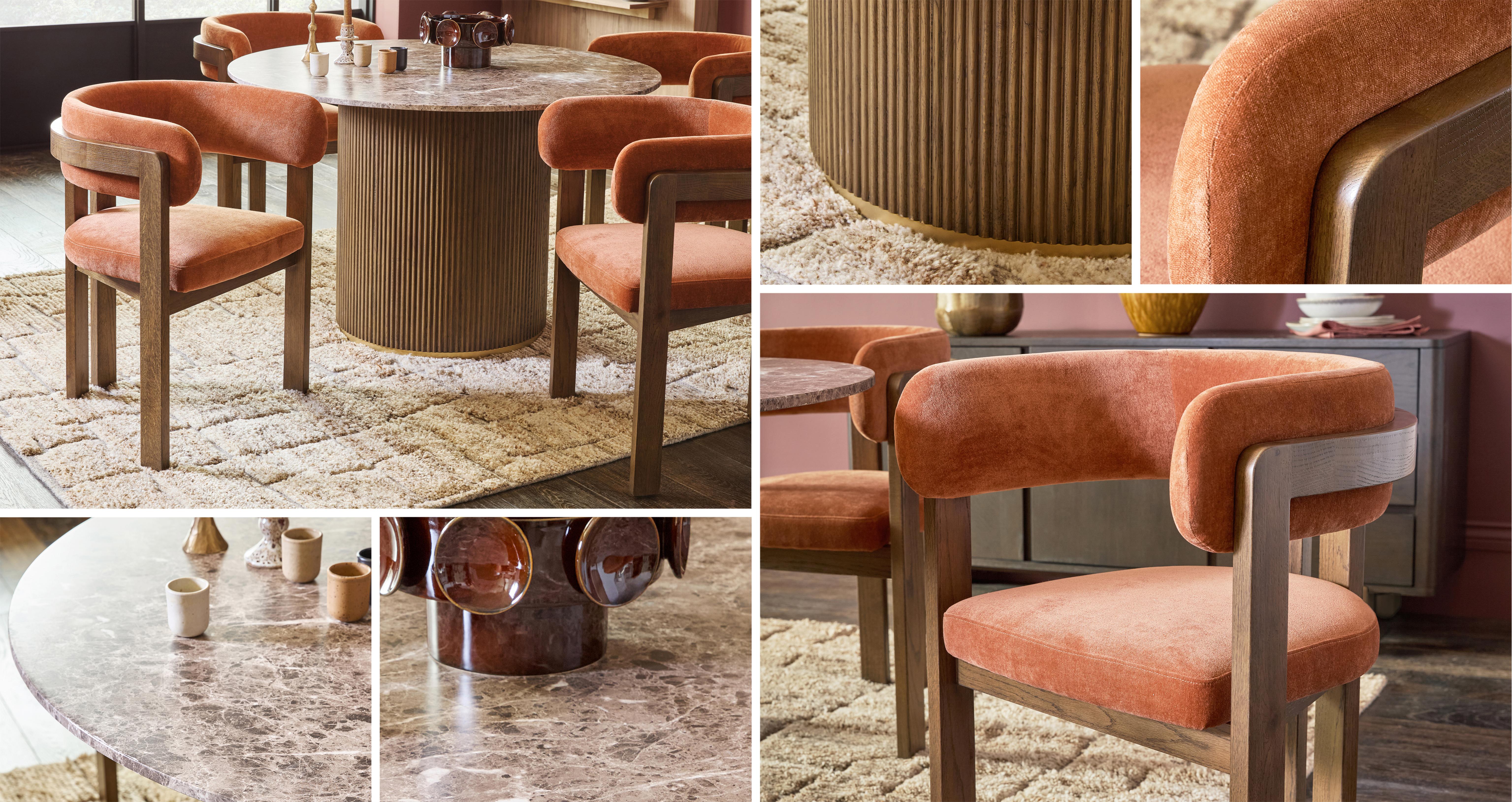 Nia Smoke Oak Dining Table and 4 Rust Chairs in Nia Smoke Oak Smoke Oak