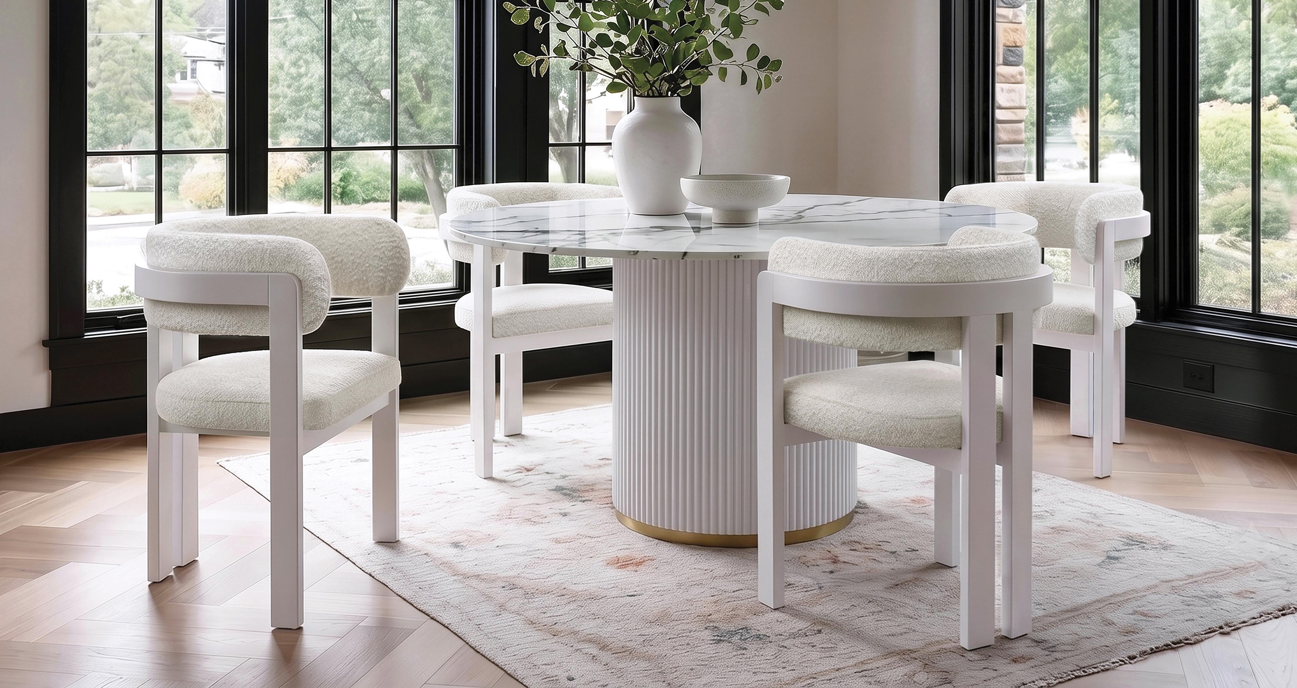 Nia Grey Dining Table & 4 Loha Grey & Ivory Dining Chairs in Nia Painted Heather Grey