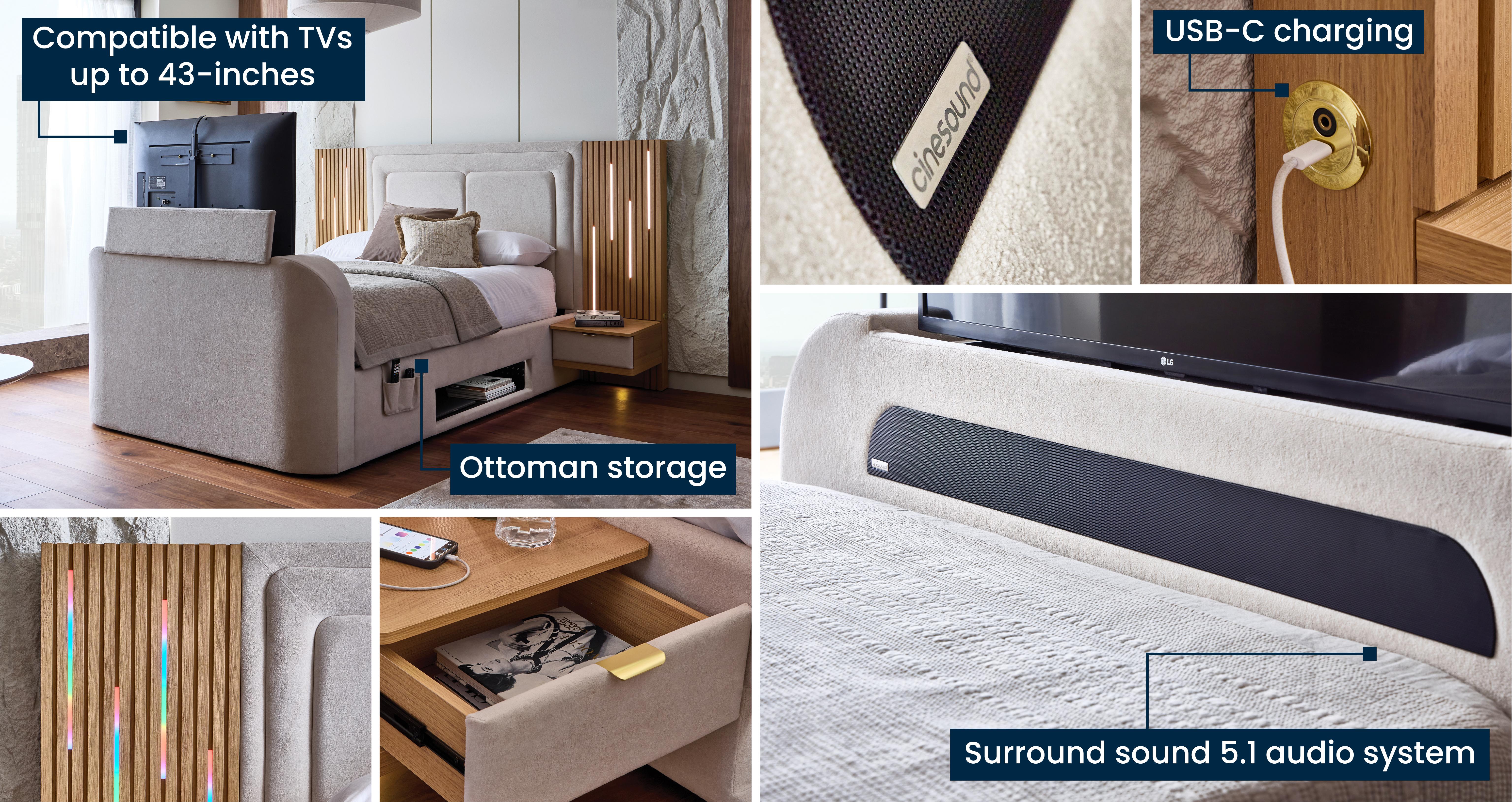 Nyota Double Ottoman Bedframe in Nyota Velvet Cream and Oak Cream and Oak