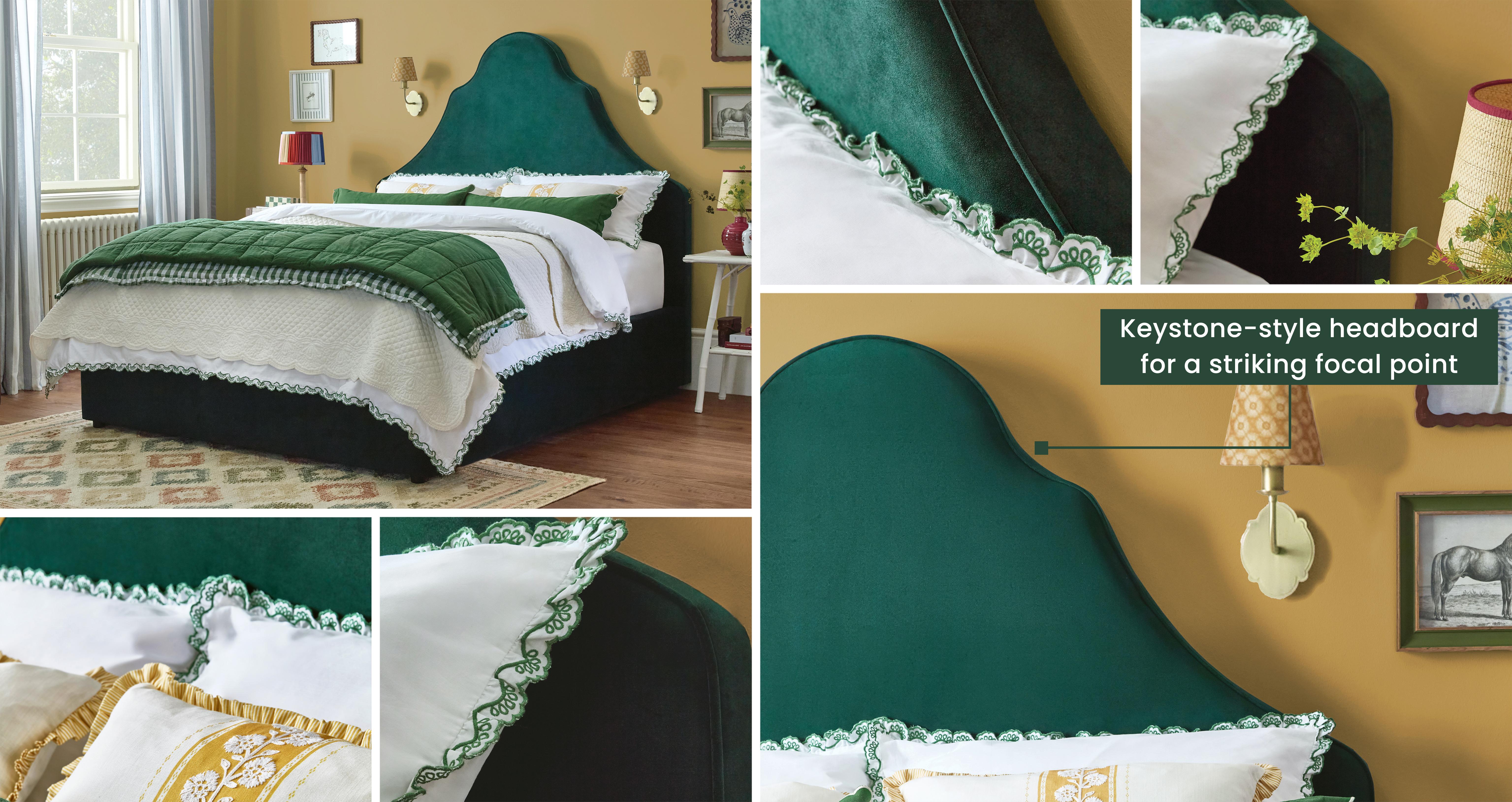 Oakendale Double Ottoman Bedframe in Oakendale Velvet Forest Green