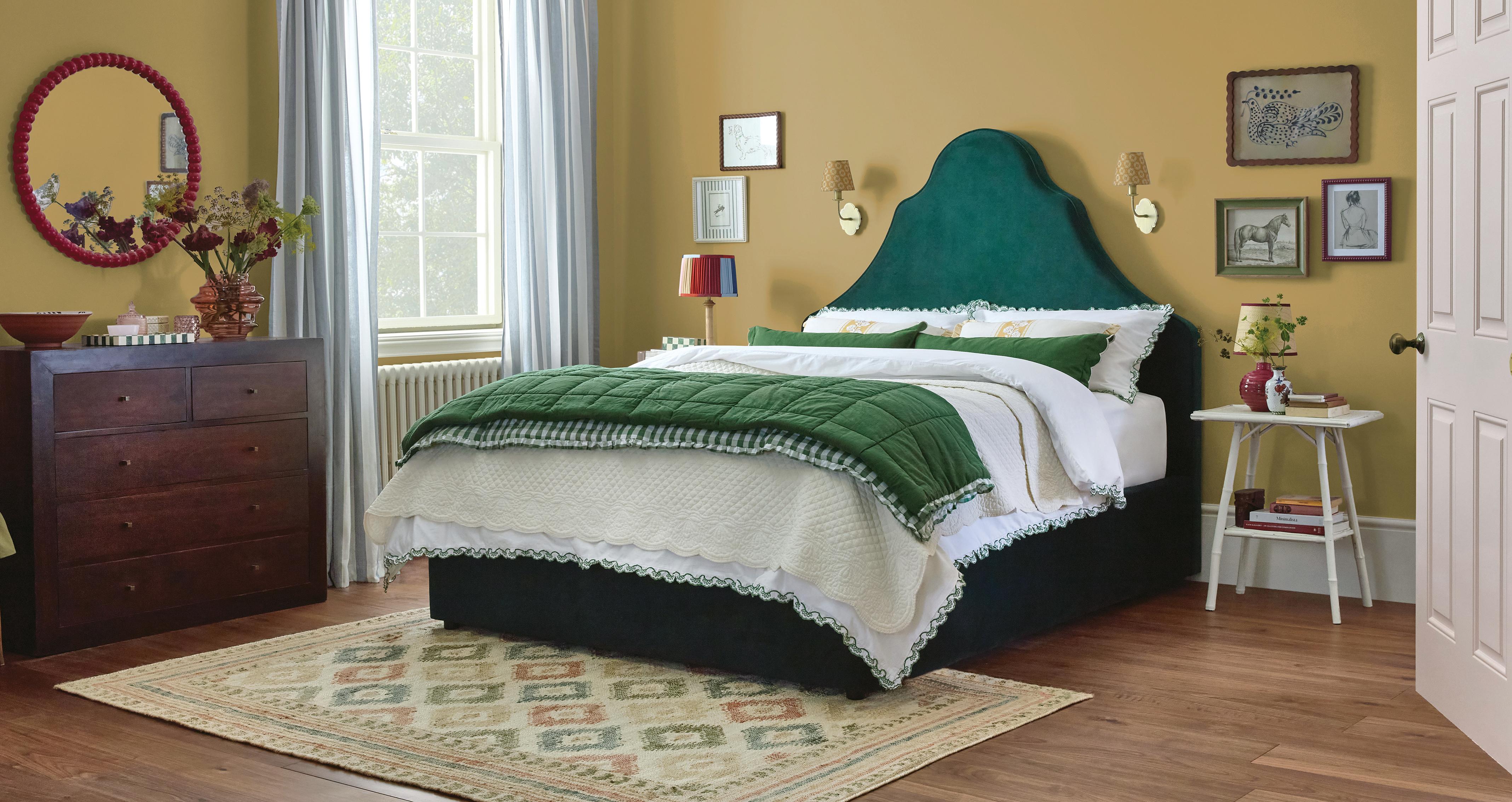 Oakendale King Size Ottoman Bedframe in Oakendale Velvet Forest Green