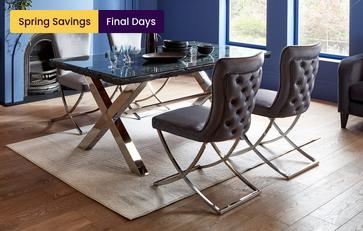 Reclaimed Dining Table & 4 Upholstered Velvet Dining Chairs