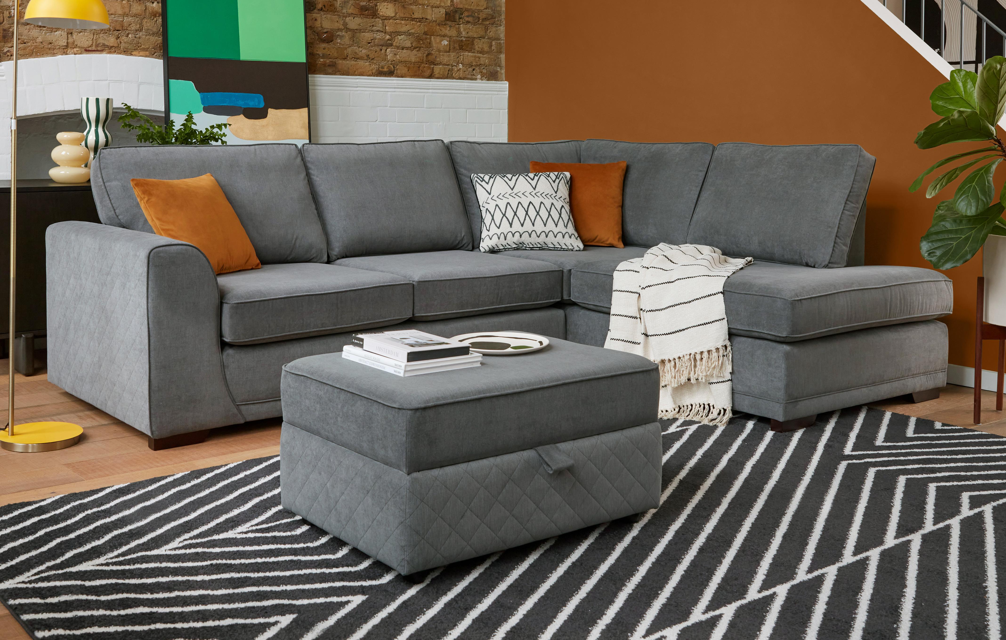 Left Hand Facing Arm Open End Corner Sofa and Large Storage Footstool Bundle 