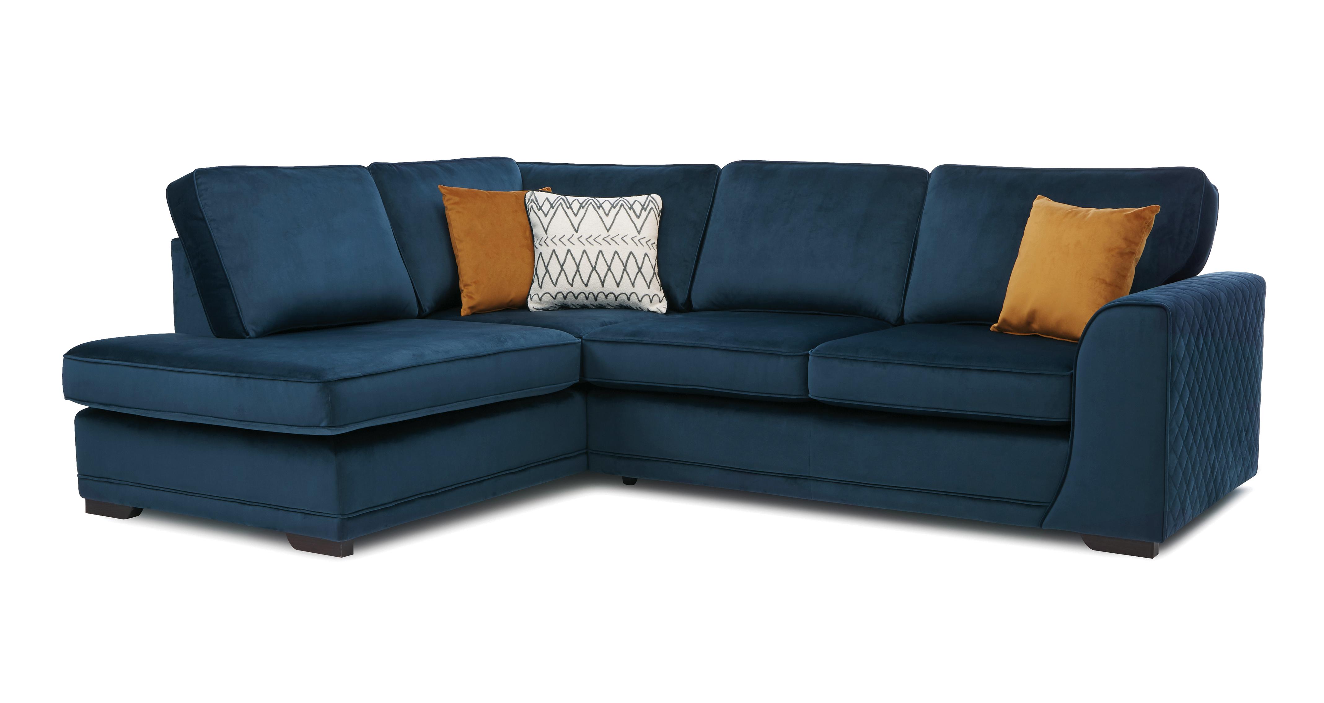 Dfs blue velvet corner shop sofa