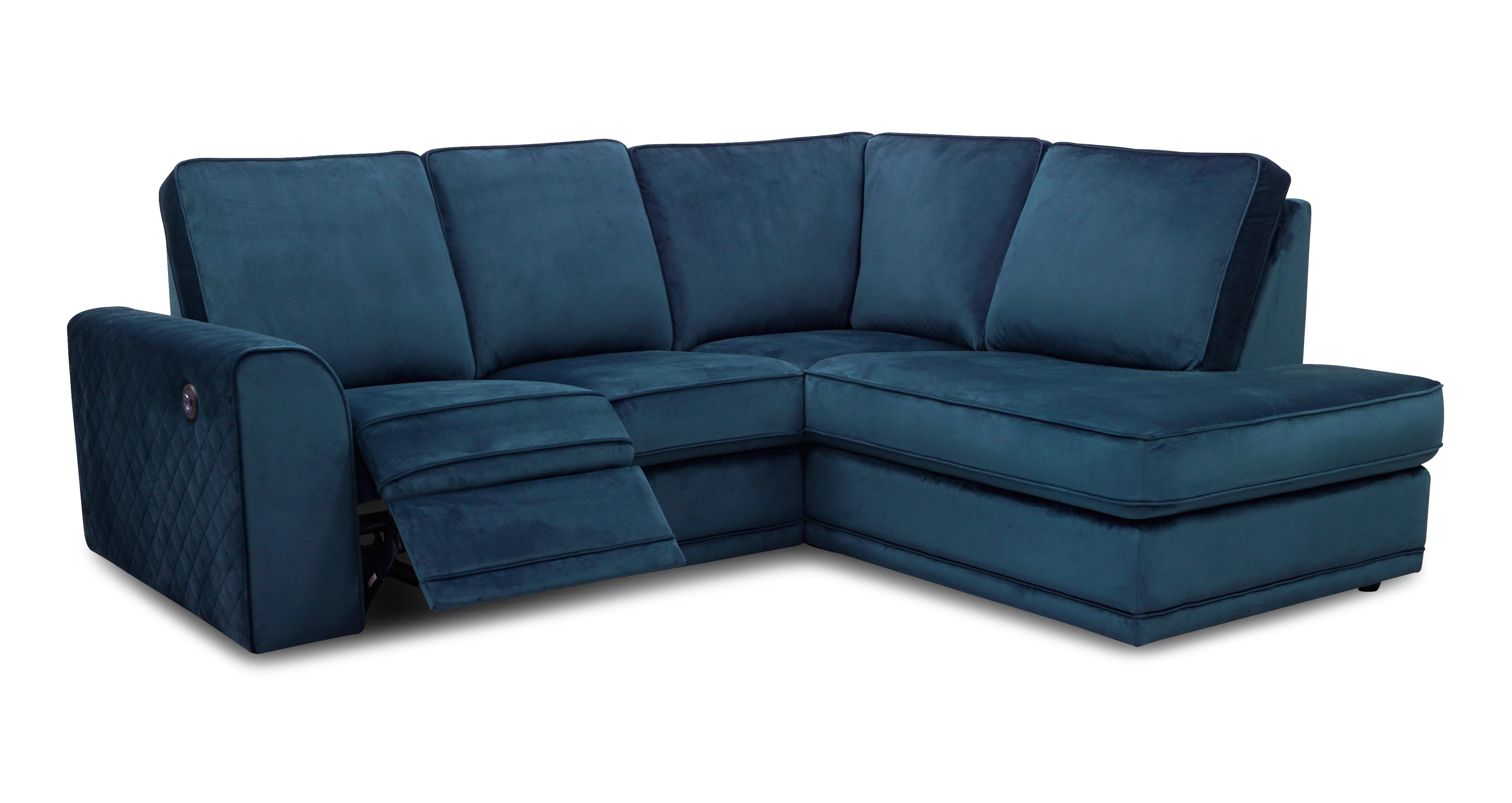 Orka Velvet Left Hand Facing Arm Open End Power Recliner Corner Sofa DFS