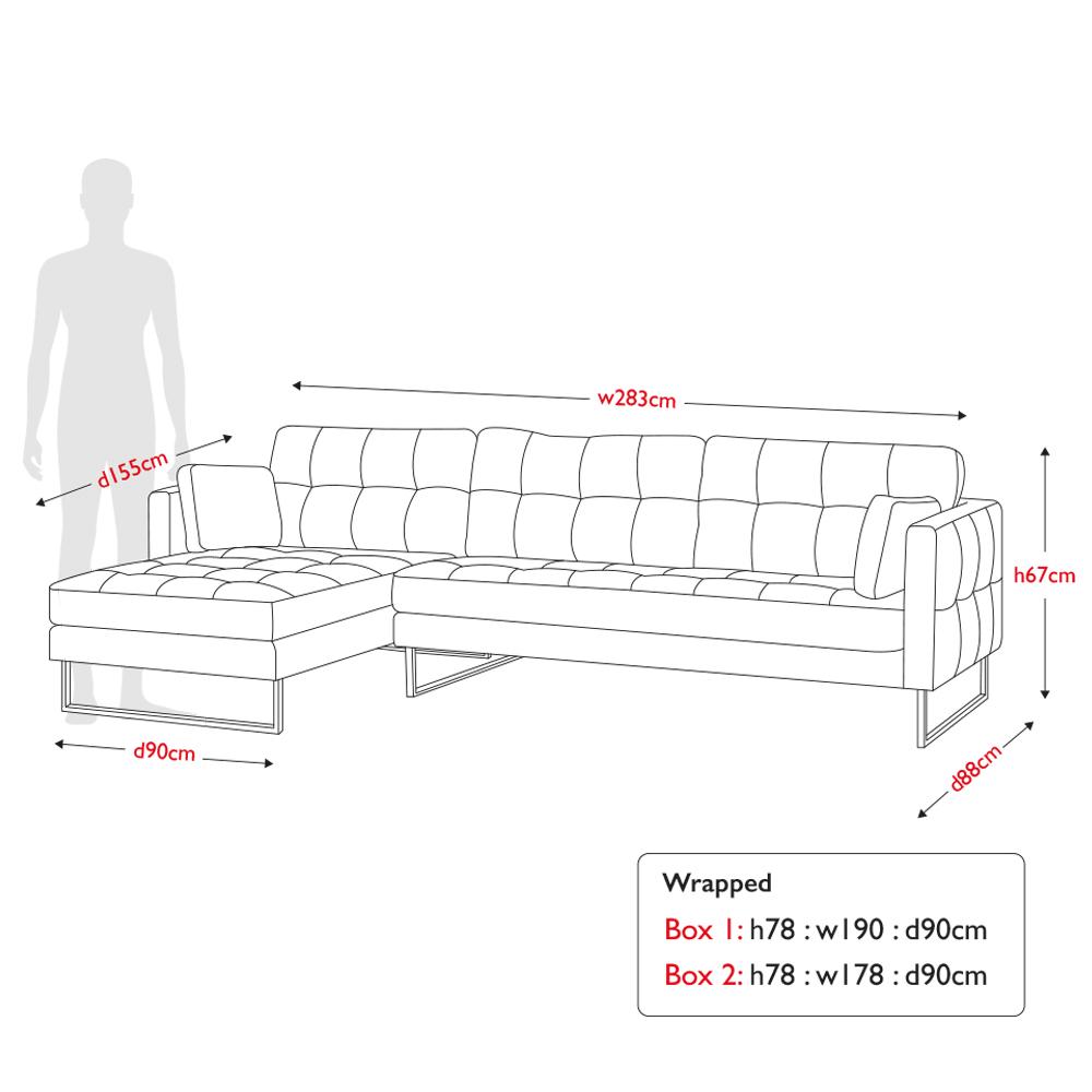 Paris-ii Left Hand Facing 4 Seater Chaise End Sofa in Grano Leather Dove Grey