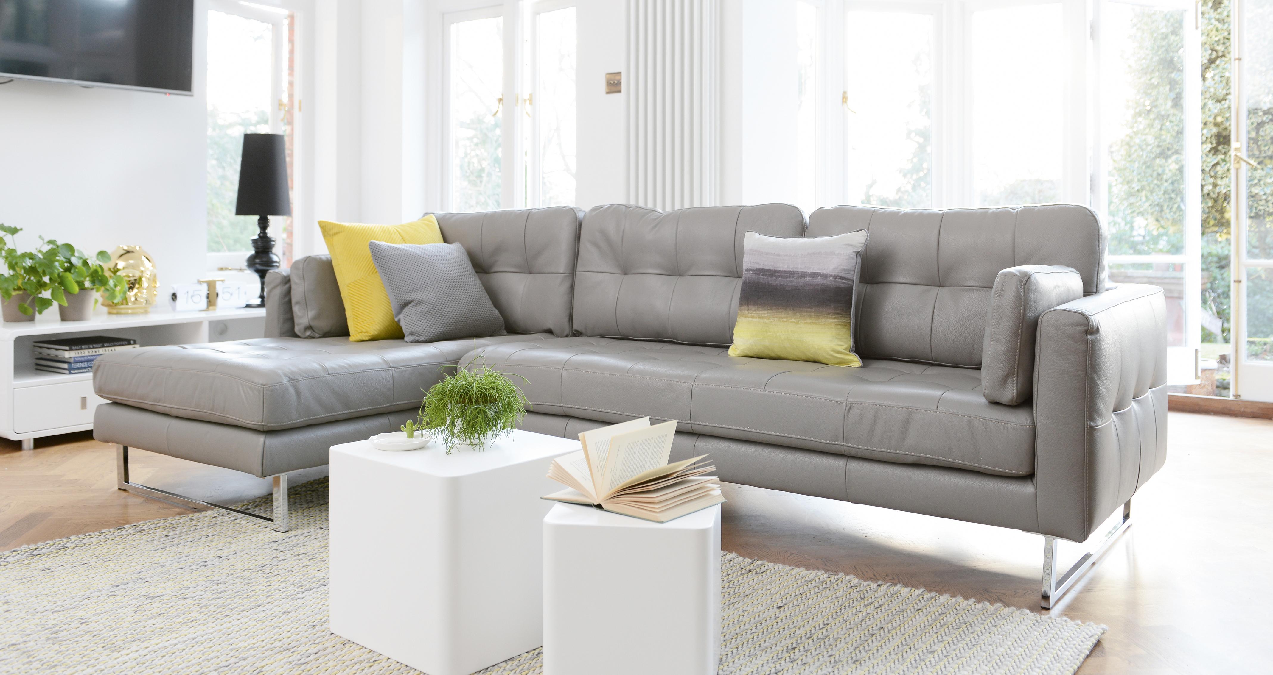 Paris-ii Left Hand Facing 4 Seater Chaise End Sofa in Grano Leather Dove Grey