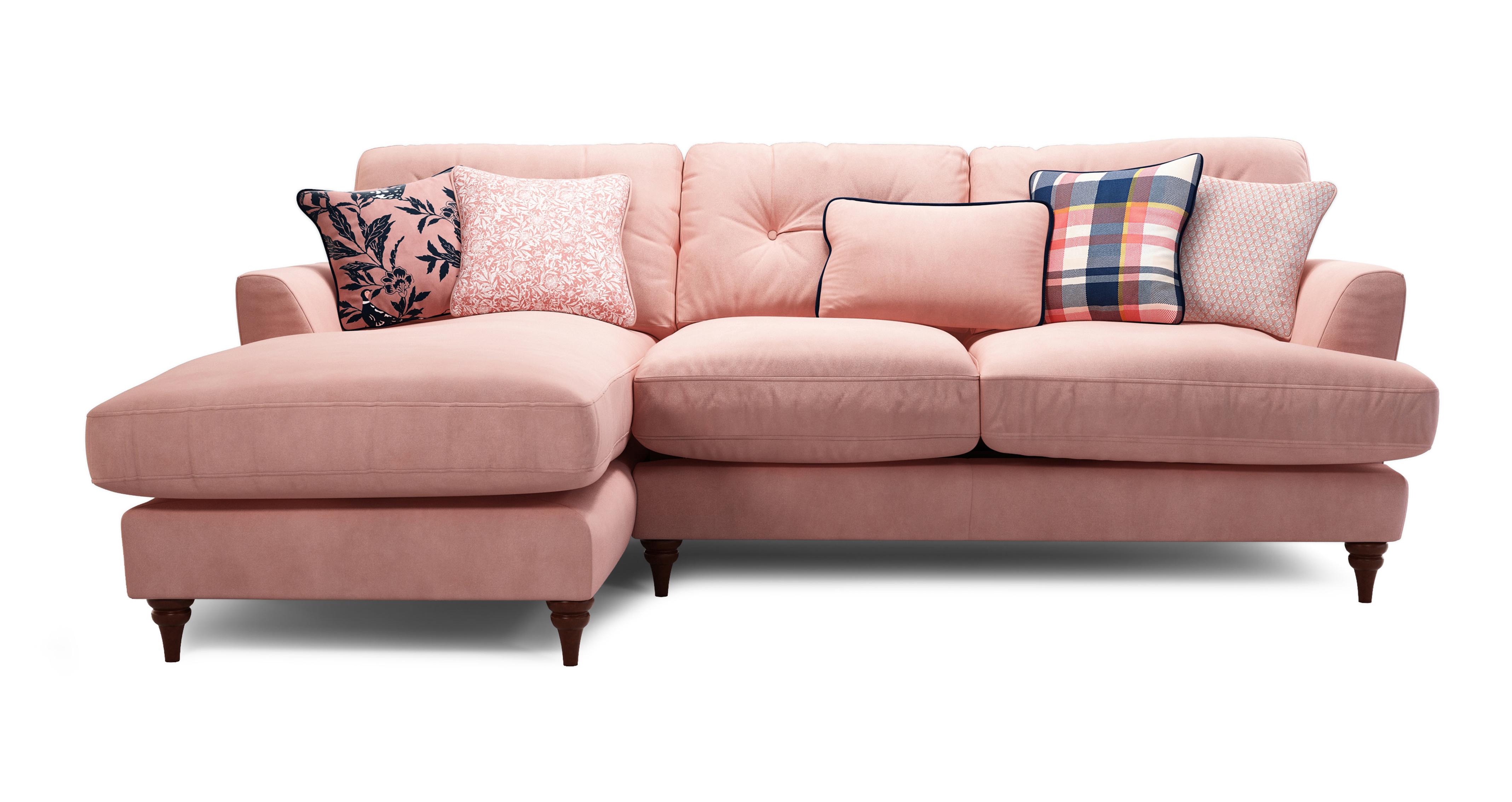 Velvet Left Hand Facing Small Chaise Sofa