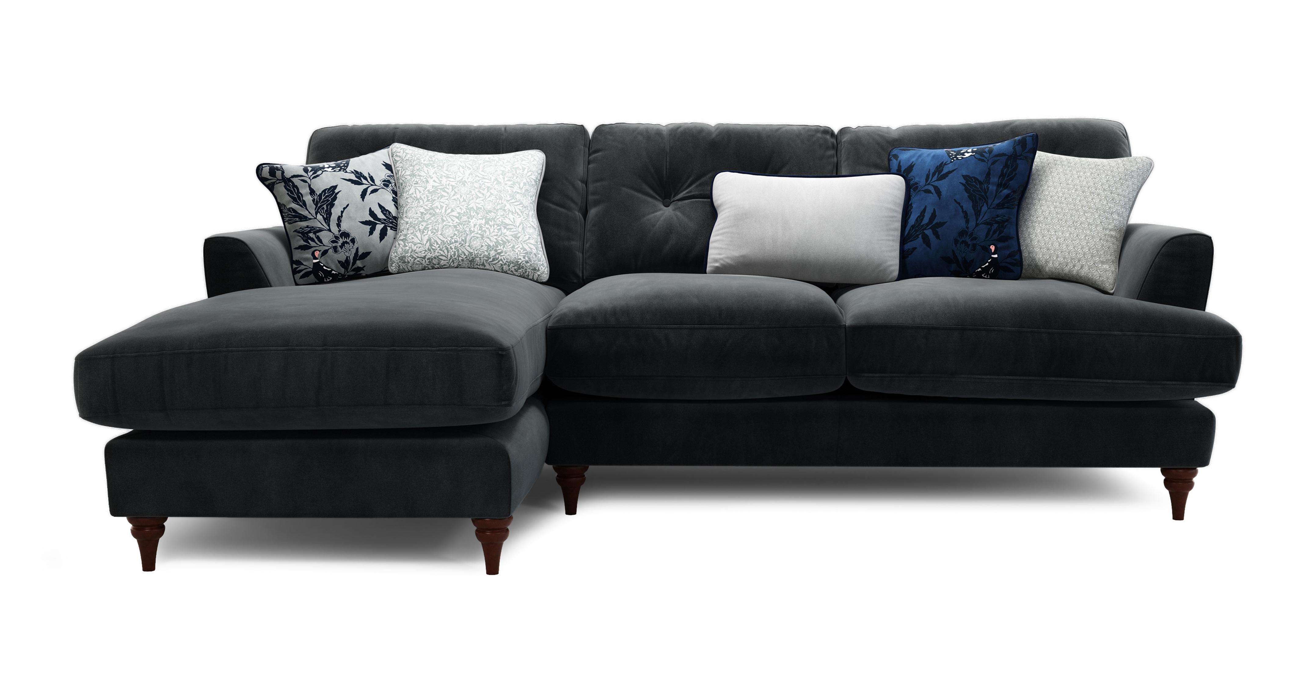Velvet Left Hand Facing Small Chaise Sofa