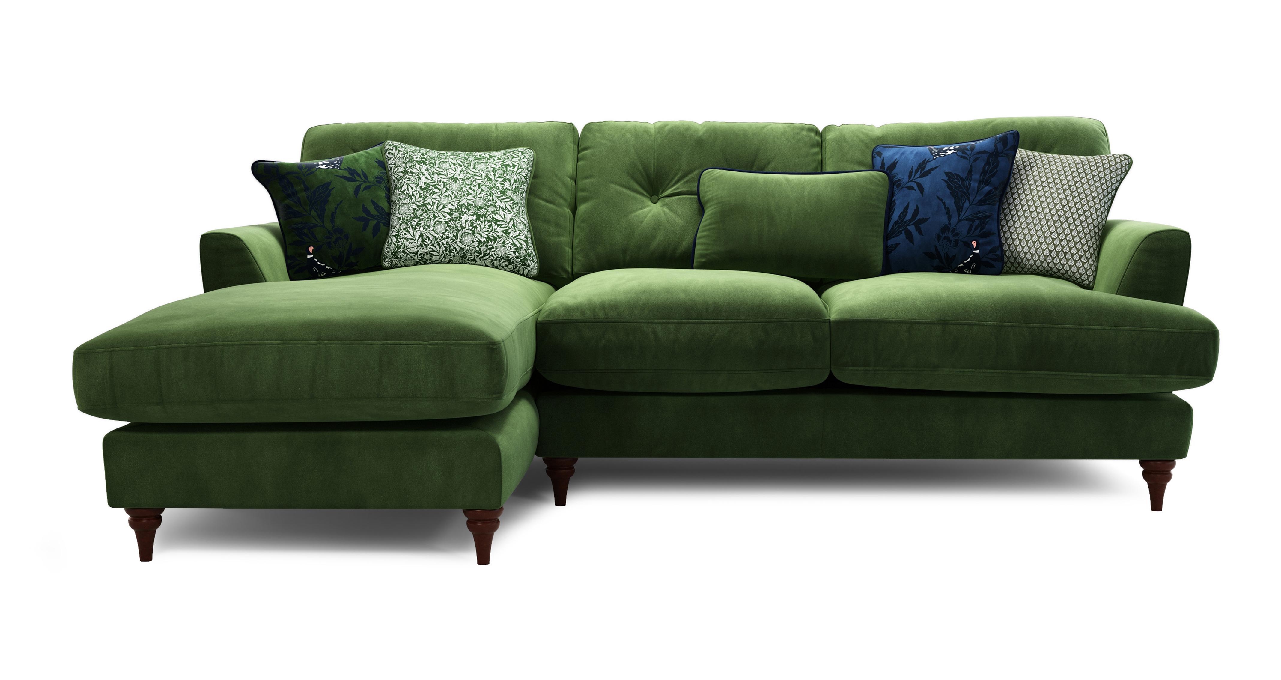 Velvet Left Hand Facing Small Chaise Sofa