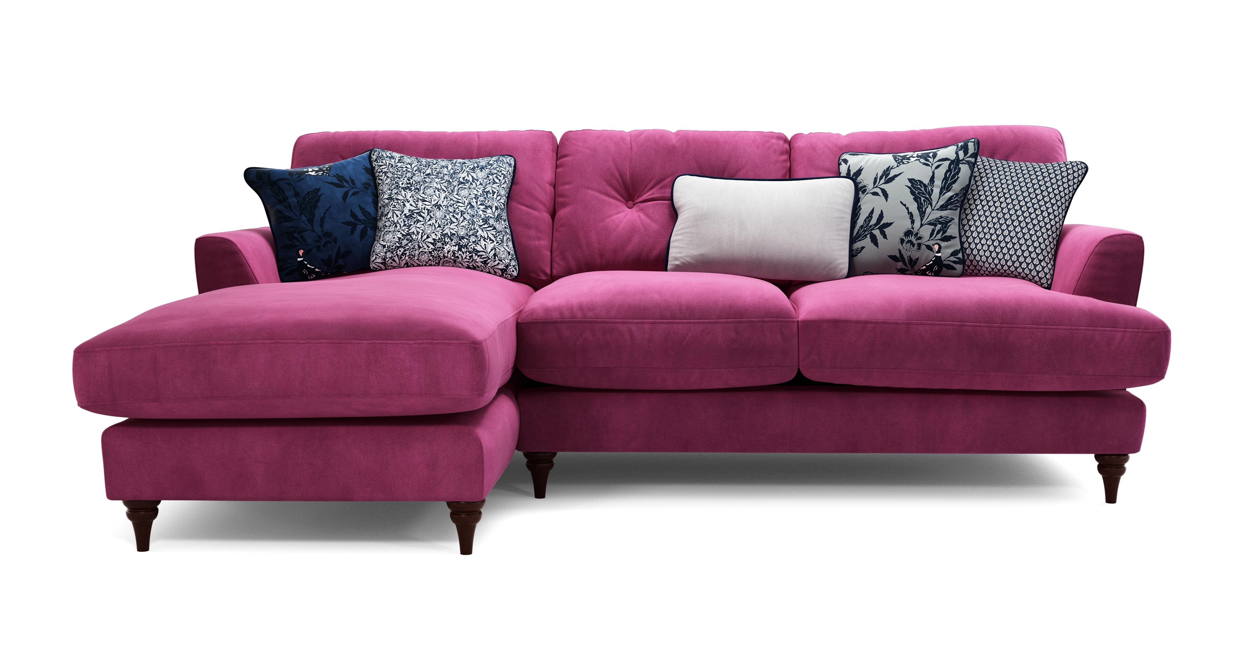 Velvet Left Hand Facing Small Chaise Sofa